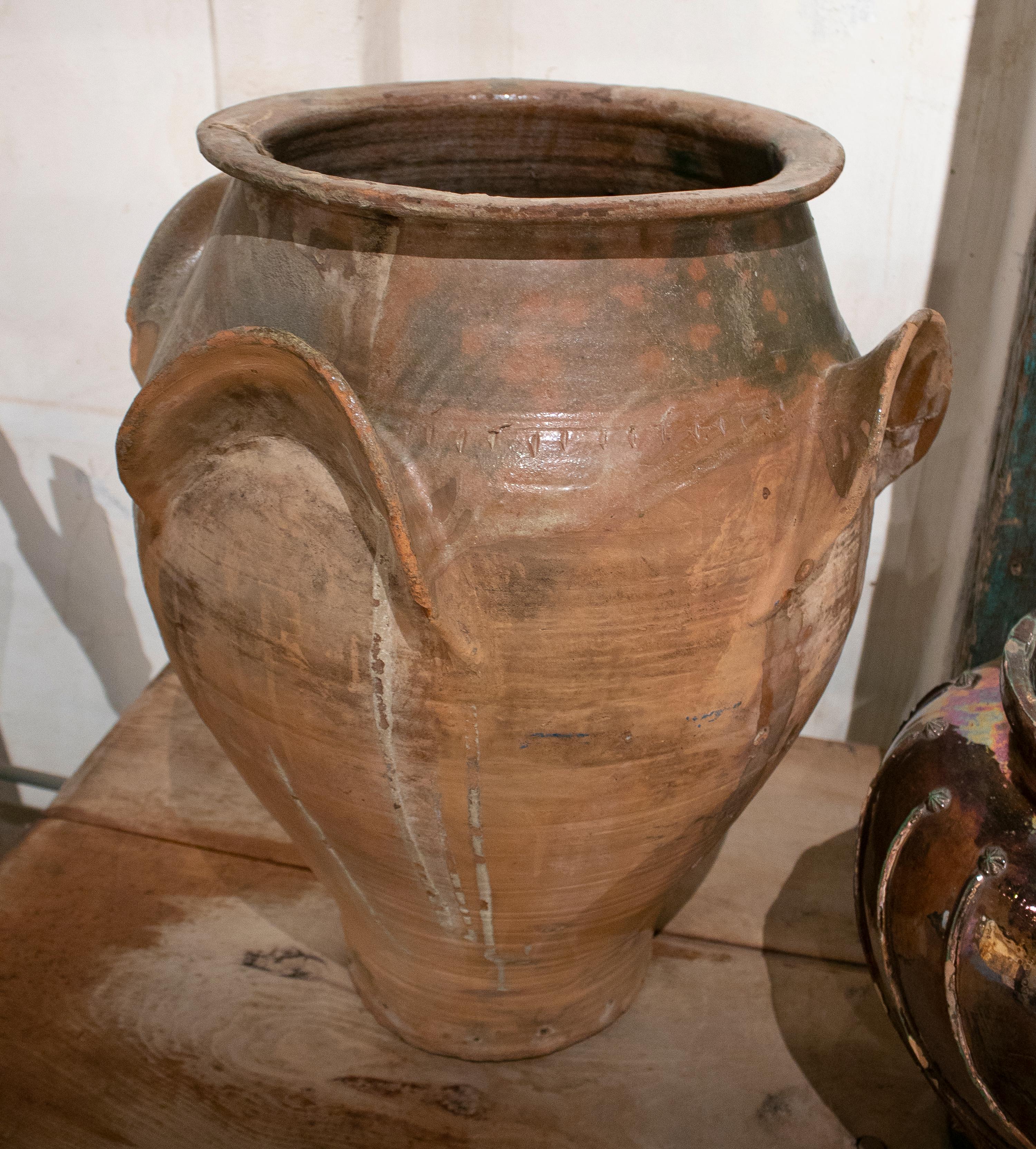 Antique 19th century Spanish hand made terracotta vase.