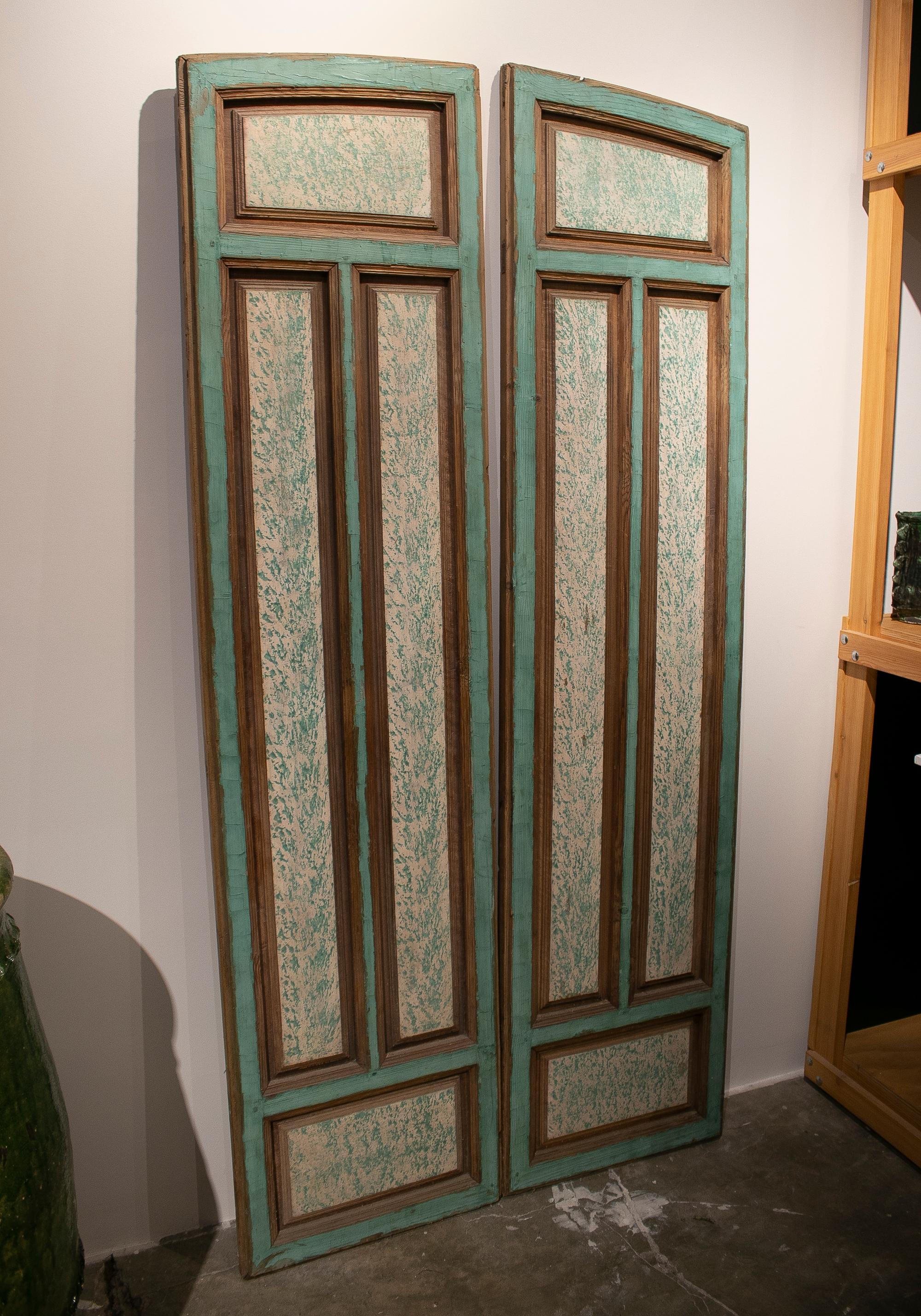 19th century Spanish hand painted pine wood double door.
