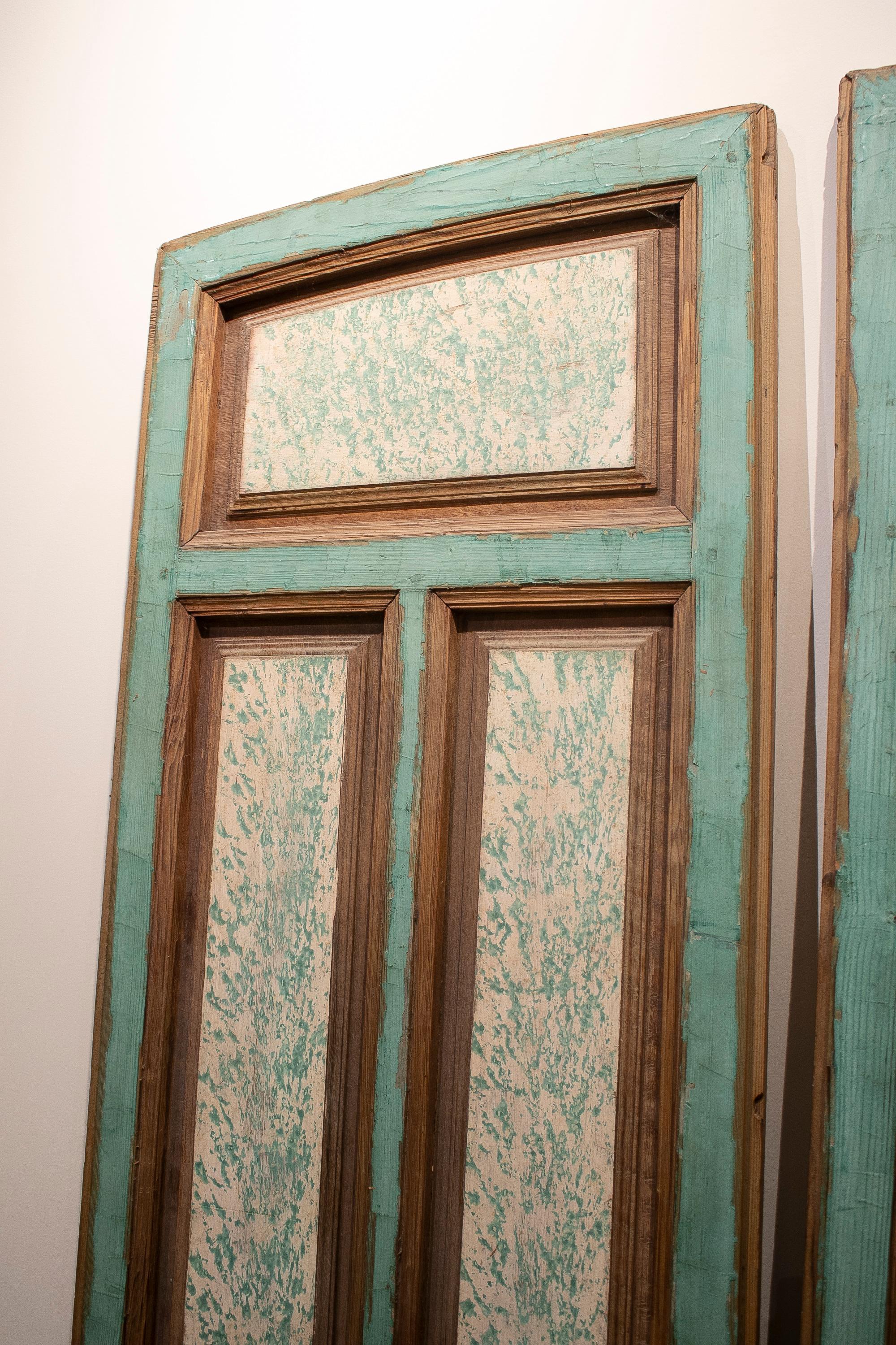 19th Century Spanish Hand Pained Pine Wood Double Door  1