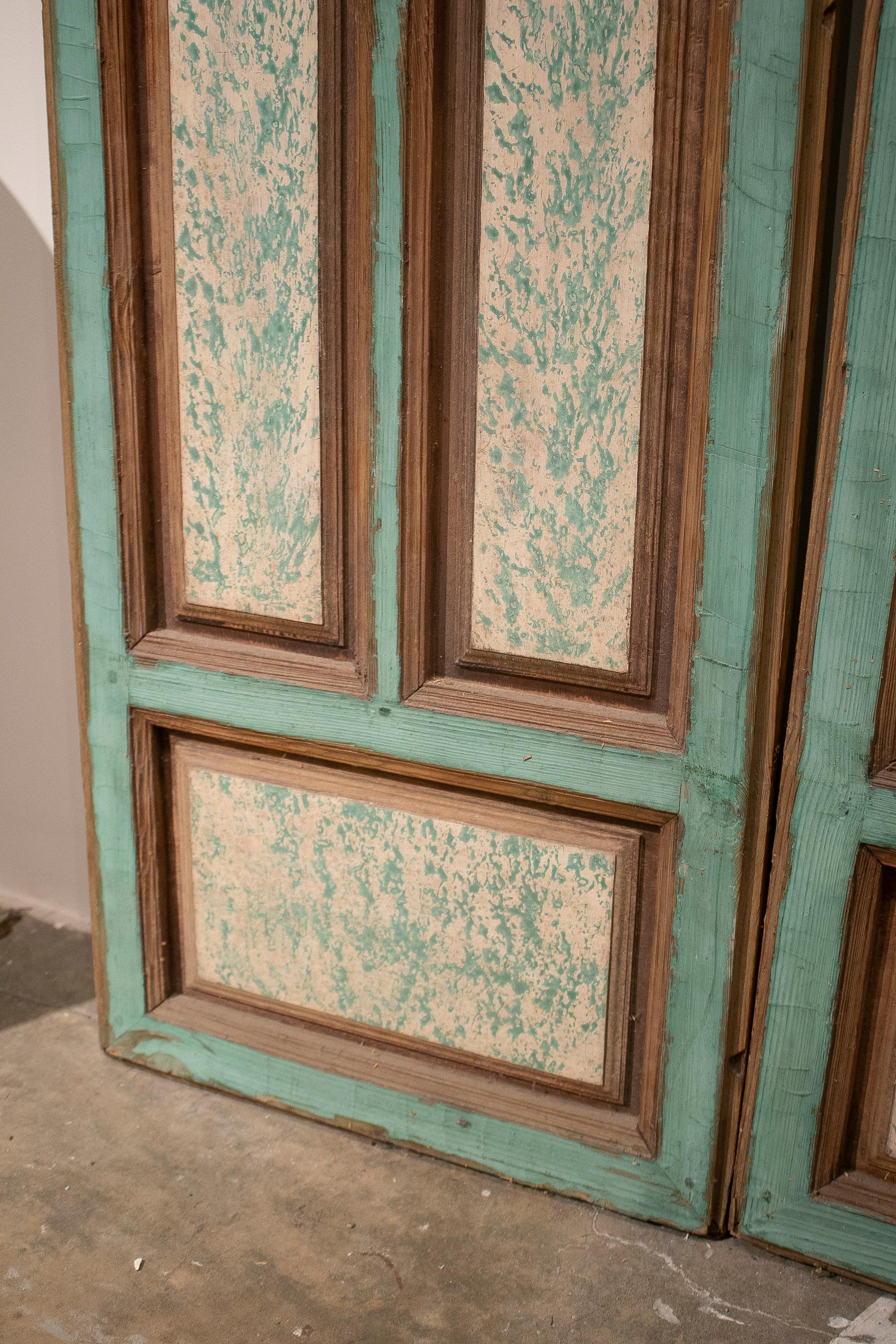 19th Century Spanish Hand Pained Pine Wood Double Door  5