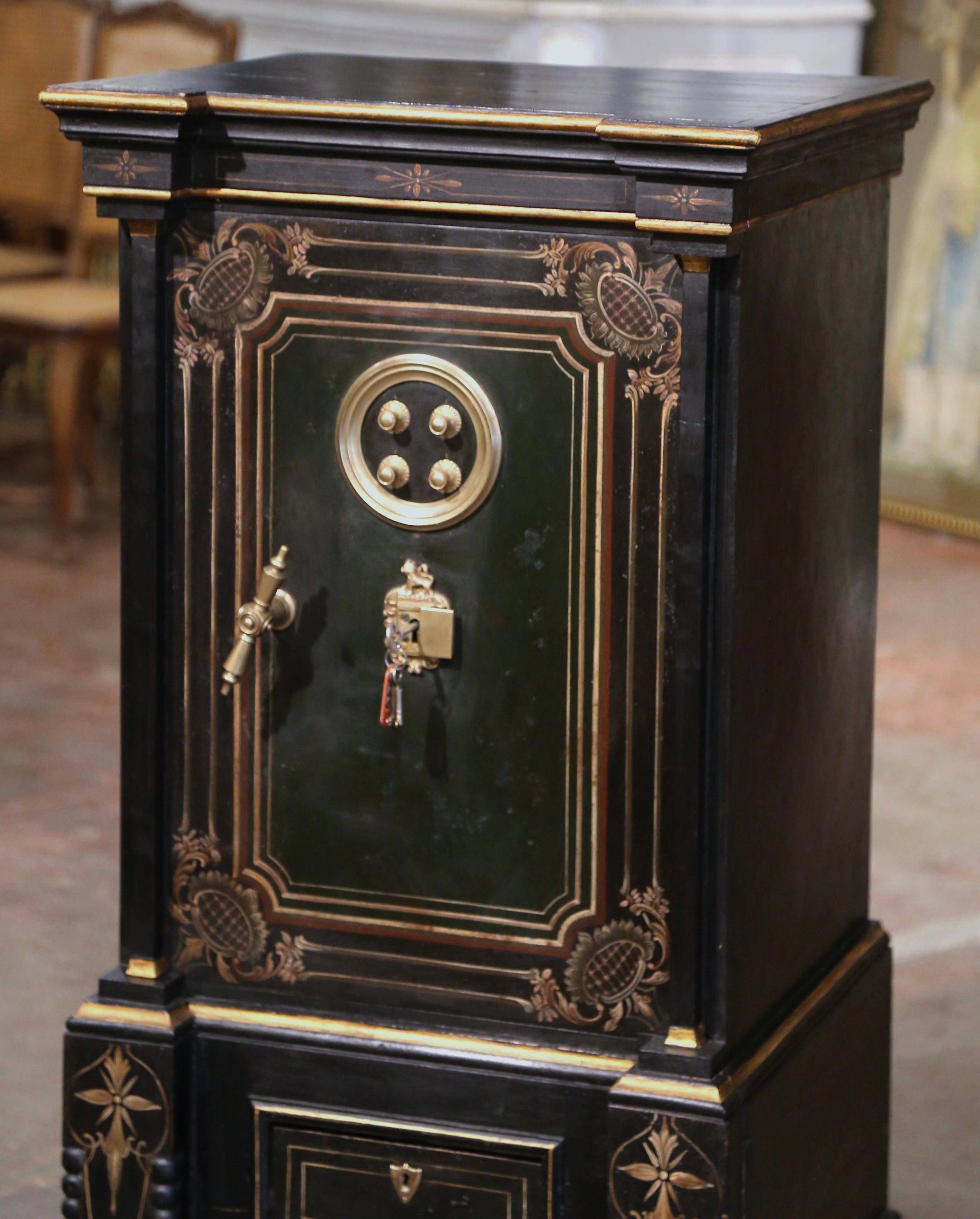 19th Century Spanish Hand Painted and Gilt Iron Safe with Locking Combination In Excellent Condition In Dallas, TX