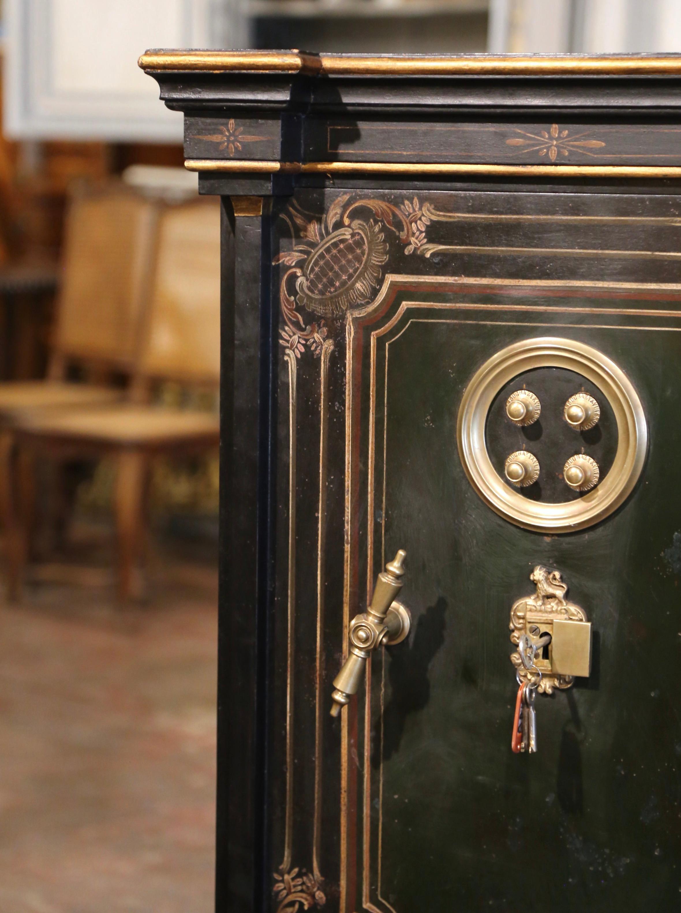 19th Century Spanish Hand Painted and Gilt Iron Safe with Locking Combination For Sale 5