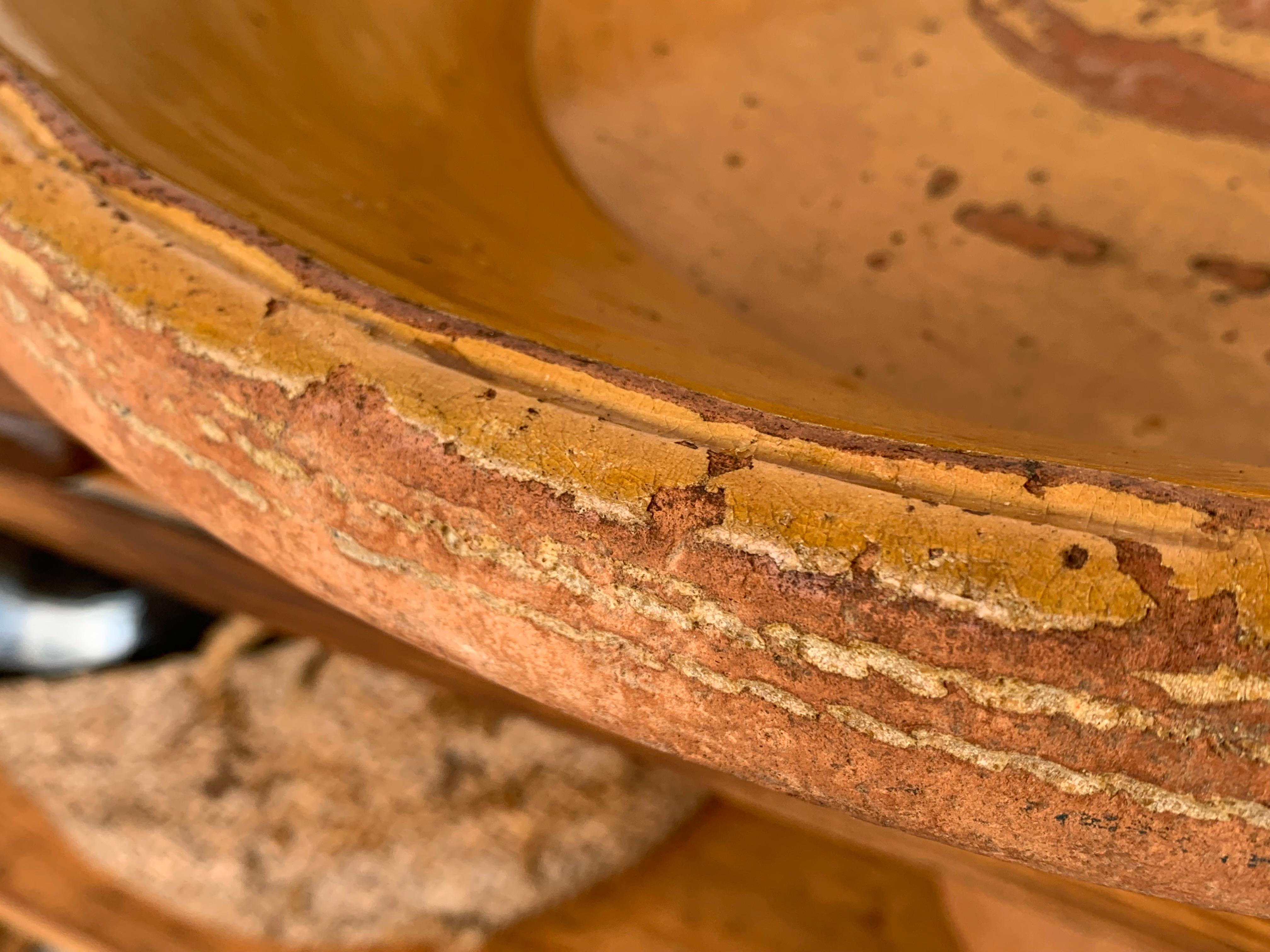 19th Century Spanish Hand Thrown and Glazed Mustard Brown Stoneware Pottery Bowl For Sale 2