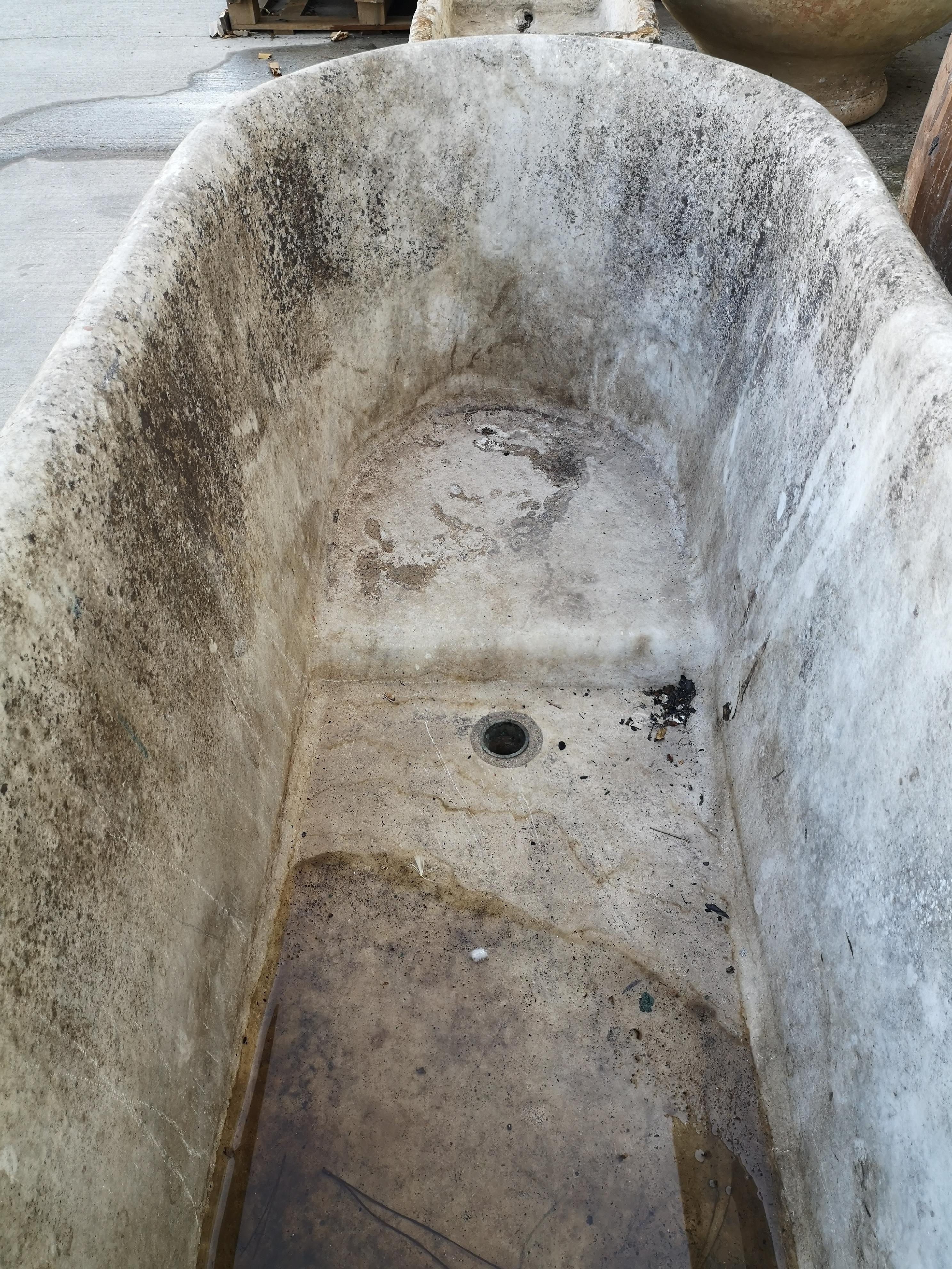 19th Century Spanish Handcarved Marble Bath w/ Rings 11