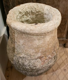 19th Century Spanish Handmade Large Whitewashed Terracotta "Tinaja" Vase Jar