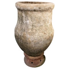 Antique 19th Century Spanish Handmade Large Whitewashed Terracotta "Tinaja" Vase Jar