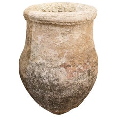 Antique 19th Century Spanish Handmade Large Whitewashed Terracotta "Tinaja" Vase Jar