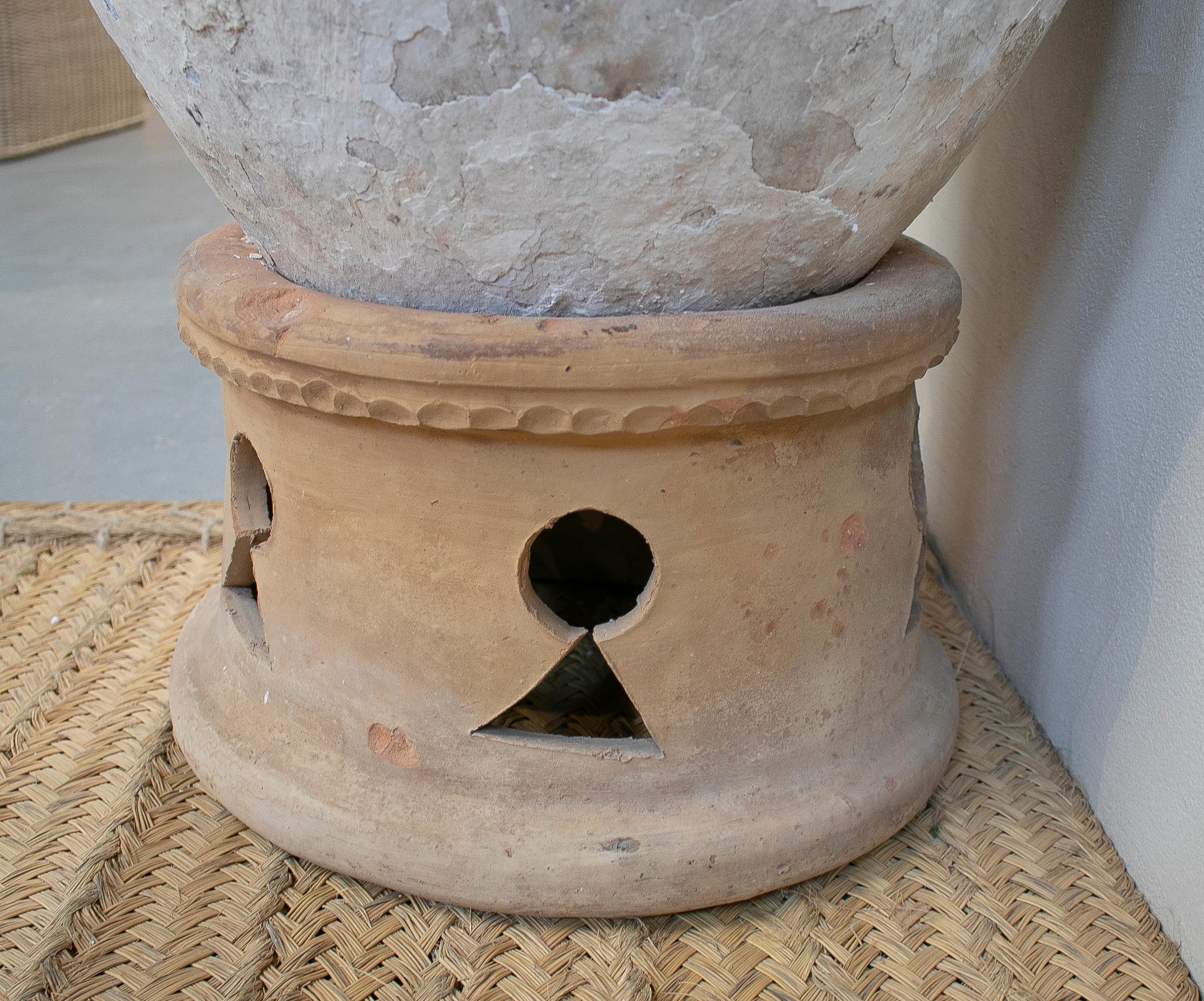 19th Century Spanish Handmade Large Whitewashed Terracotta Vase Jar 5
