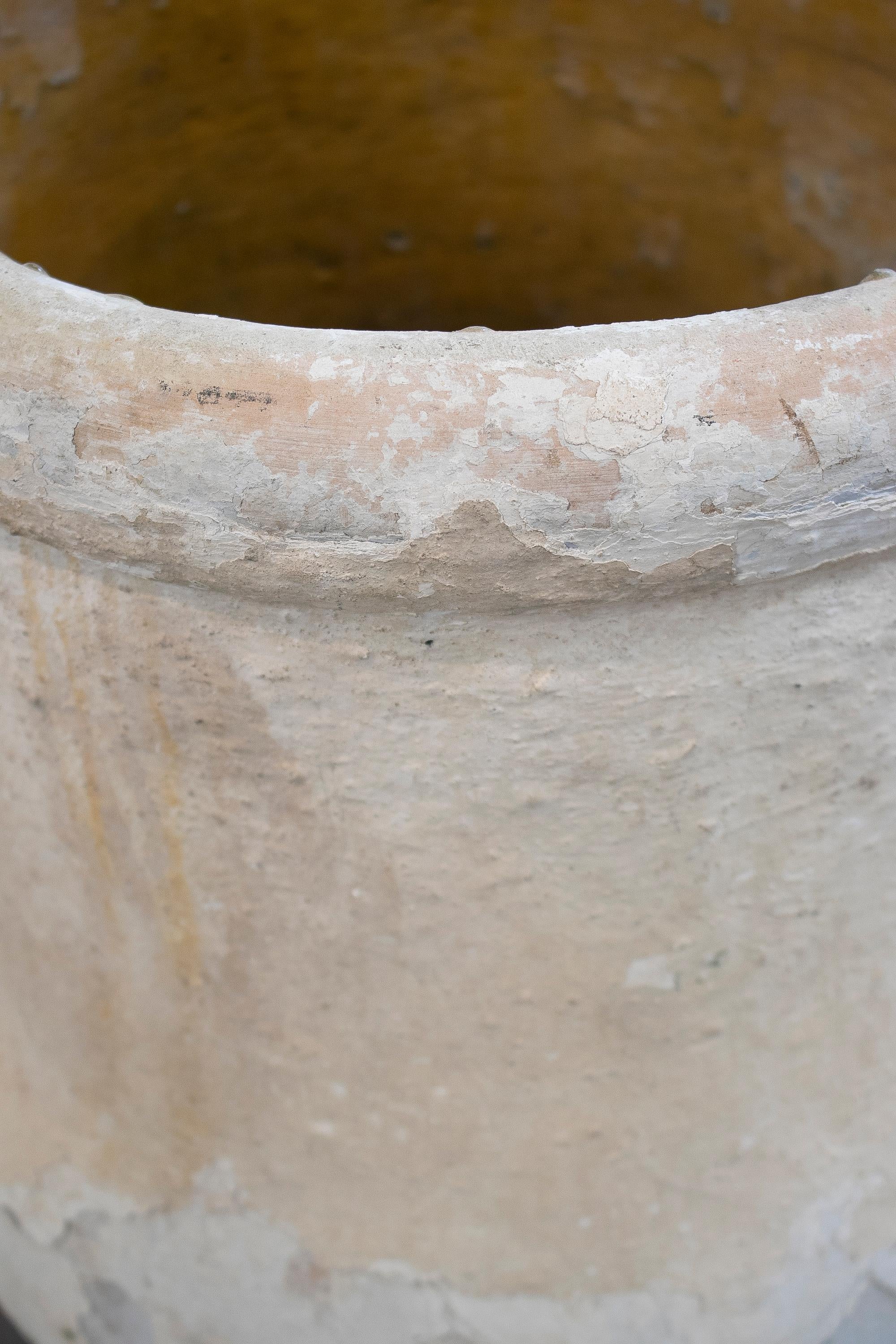19th Century Spanish Handmade Large Whitewashed Terracotta Vase Jar 7