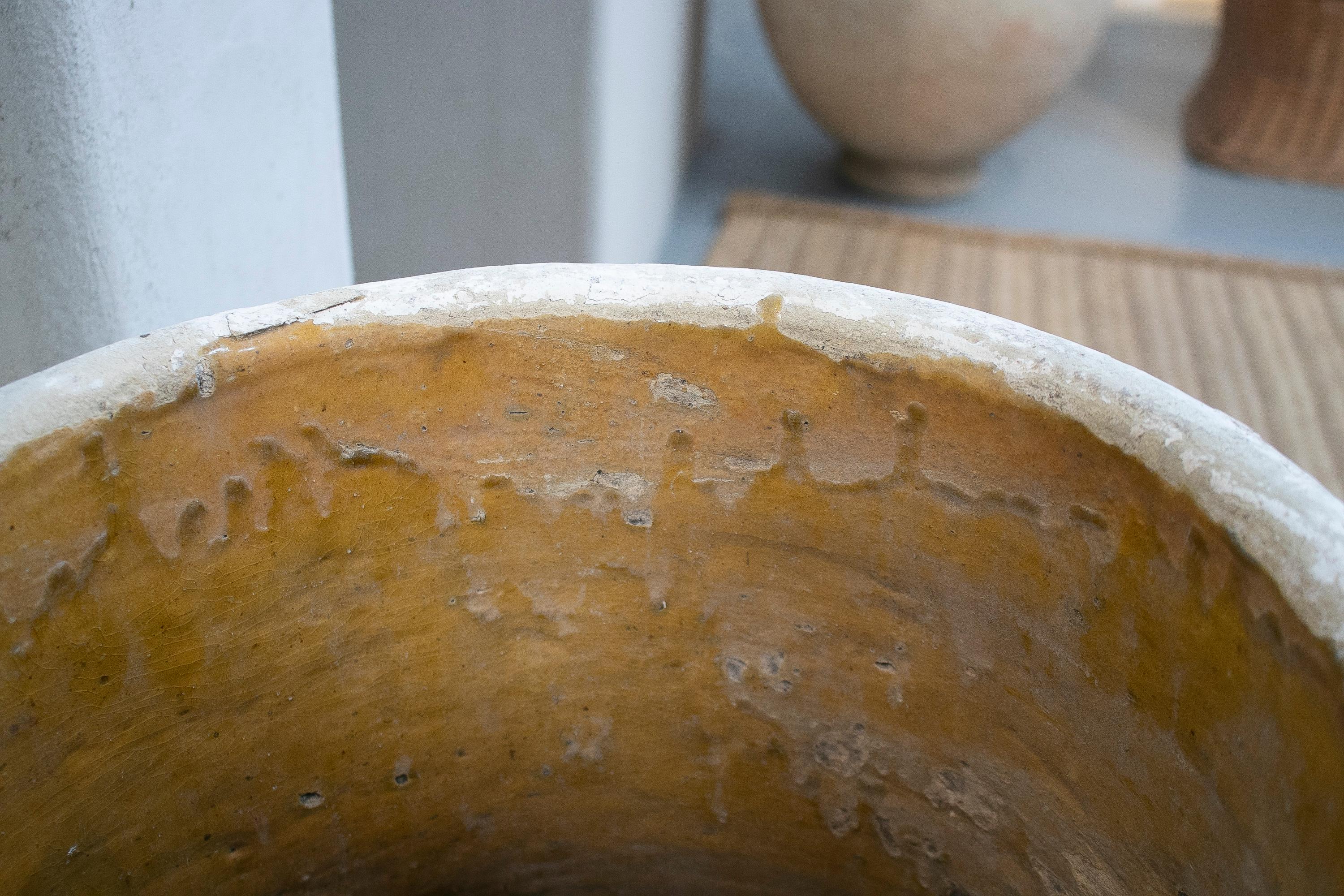 19th Century Spanish Handmade Large Whitewashed Terracotta Vase Jar 9