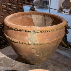 19th Century Spanish Handmade Terracotta Wash Basin Urn w/ Staples Repair