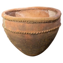 19th Century Spanish Handmade Terracotta Wash Basin Urn w/ Staples Repair