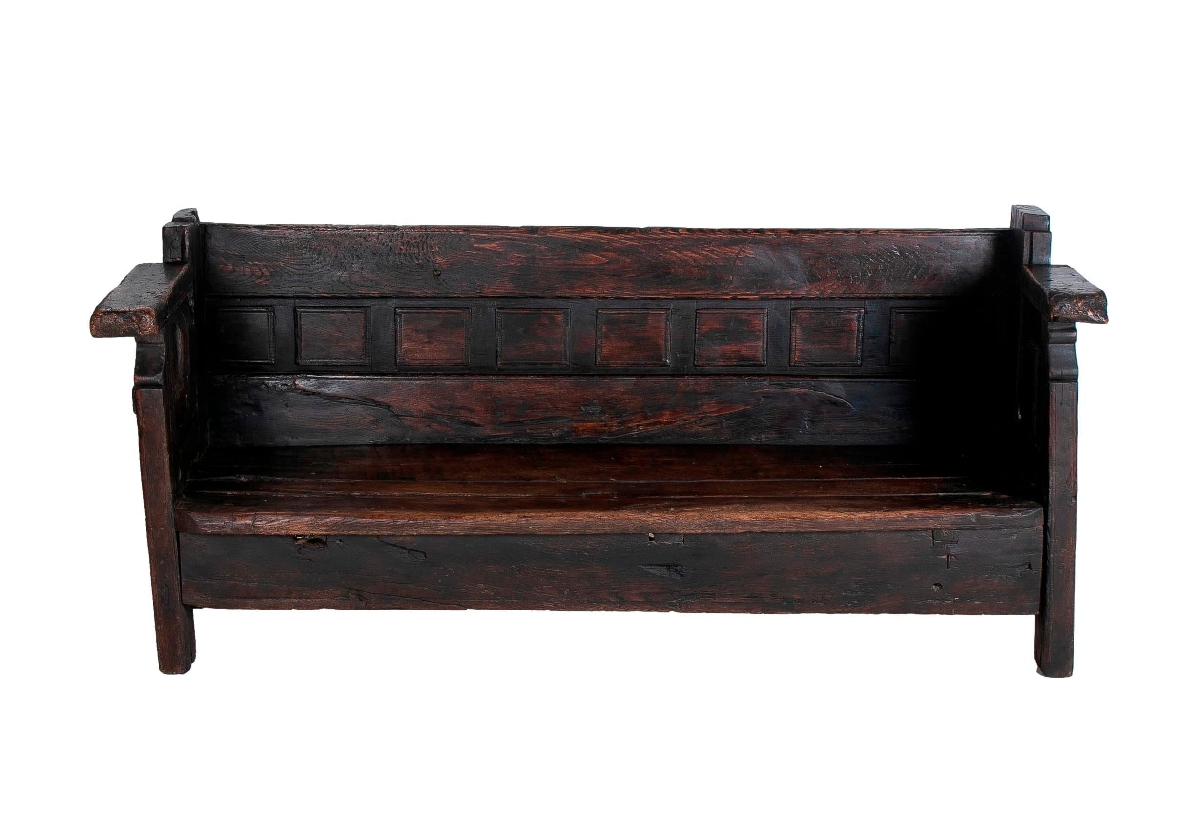 19th century Spanish handmade wooden bench.