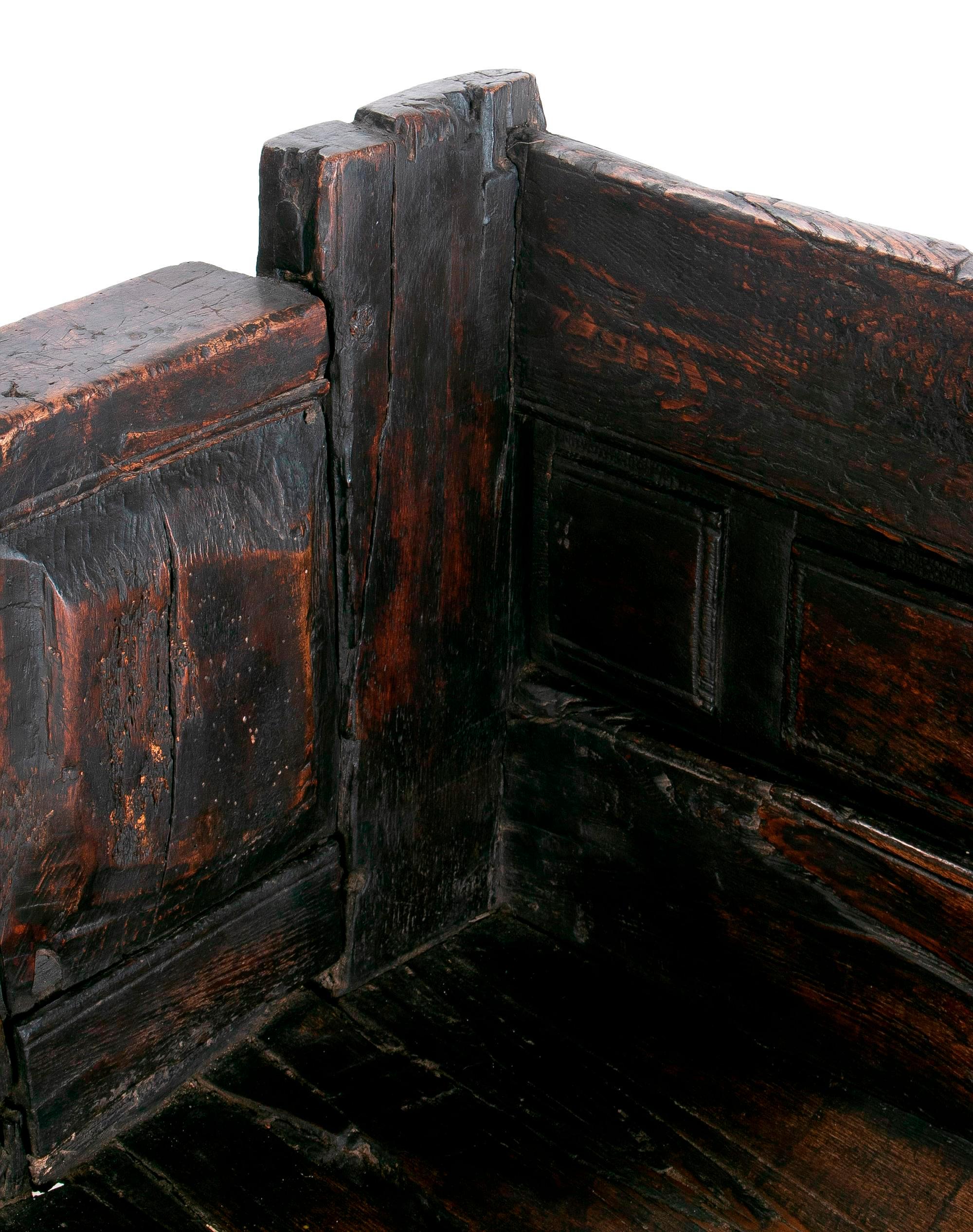 19th Century Spanish Handmade Wooden Bench 1
