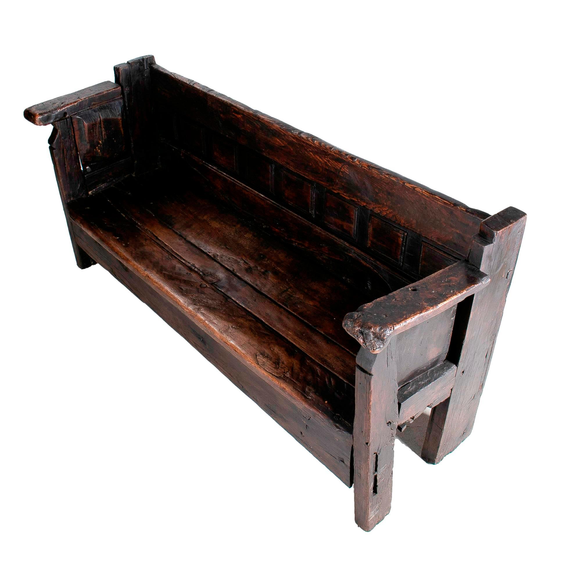 19th Century Spanish Handmade Wooden Bench 4