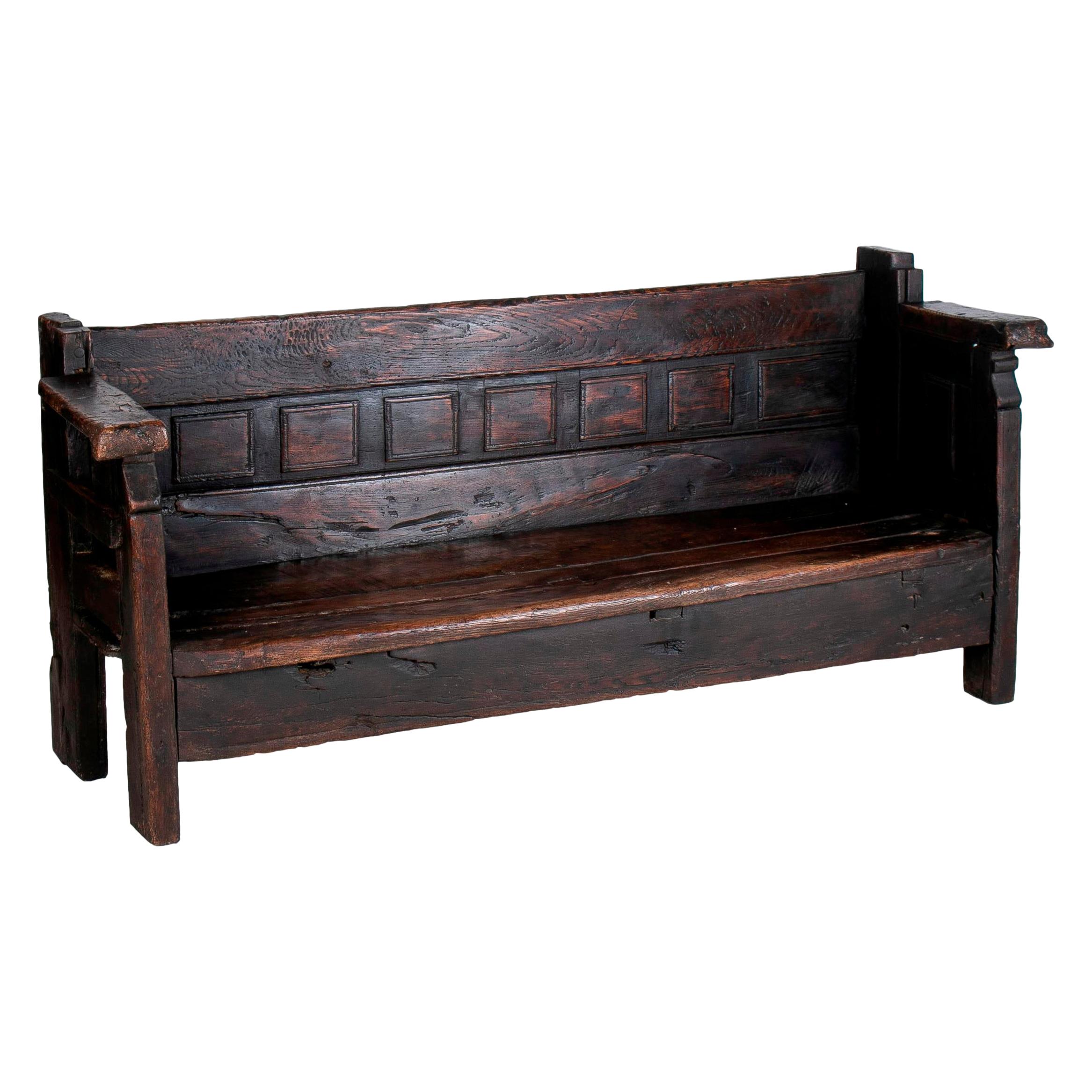 19th Century Spanish Handmade Wooden Bench