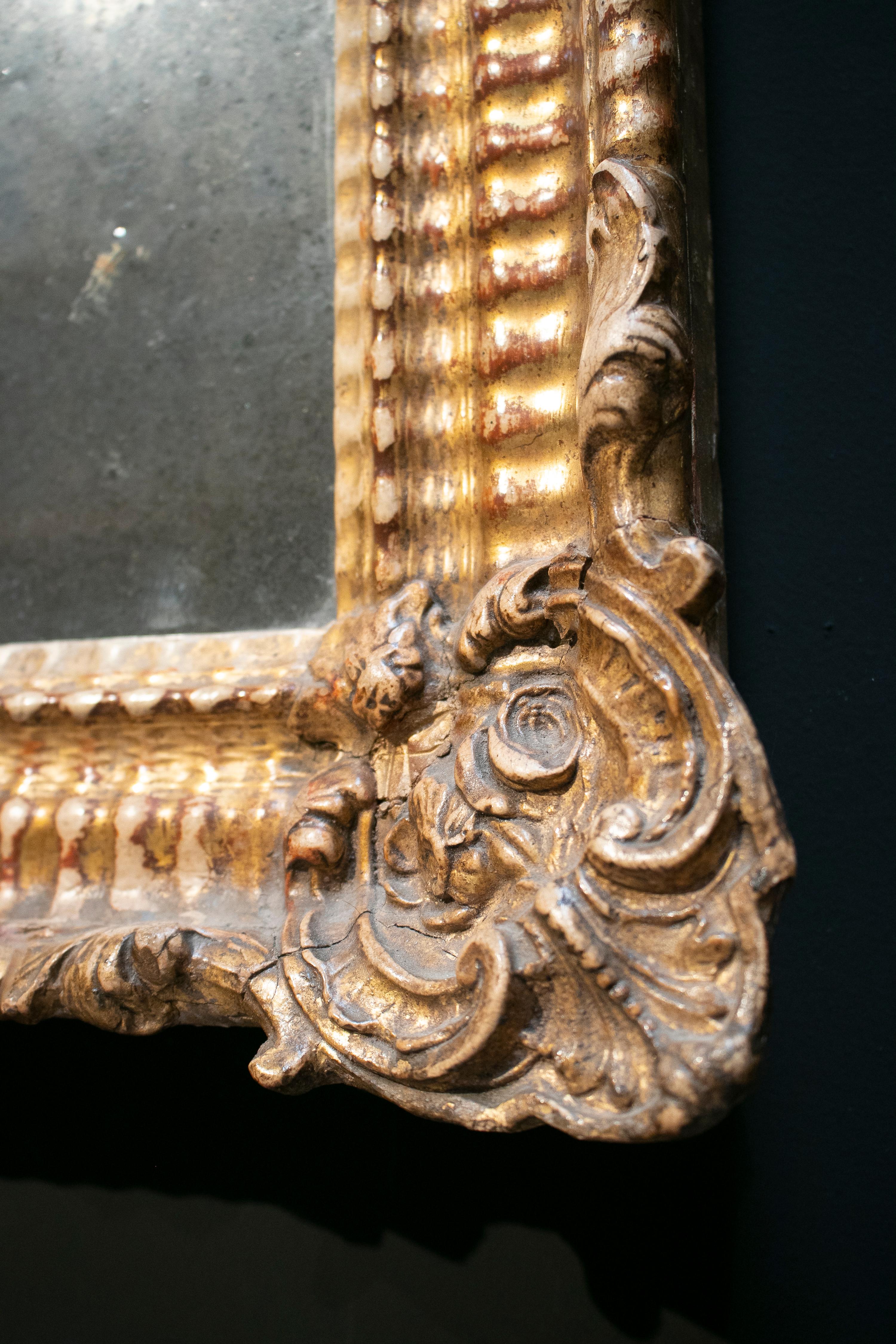 European 19th Century Spanish Isabellin Rococo Golden Mirror
