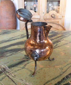 19th Century Spanish Jug with Lid and Handle with Flower Decoration on the Lid