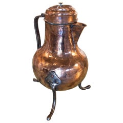 19th Century Spanish Jug with Lid and Handle with Flower Decoration on the Lid