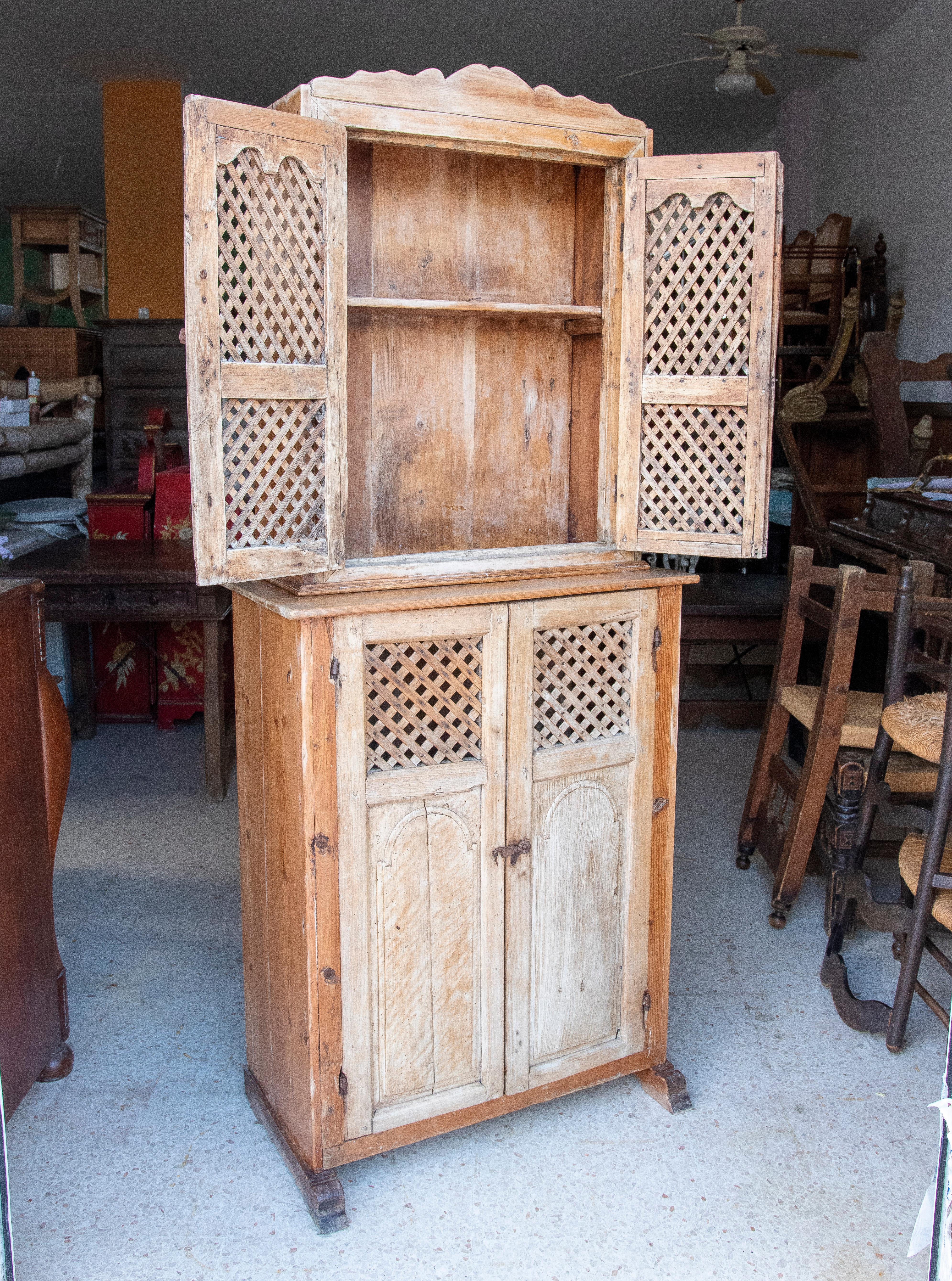 Wood 19th Century Spanish Kitchen Cupboard with Louvered Doors