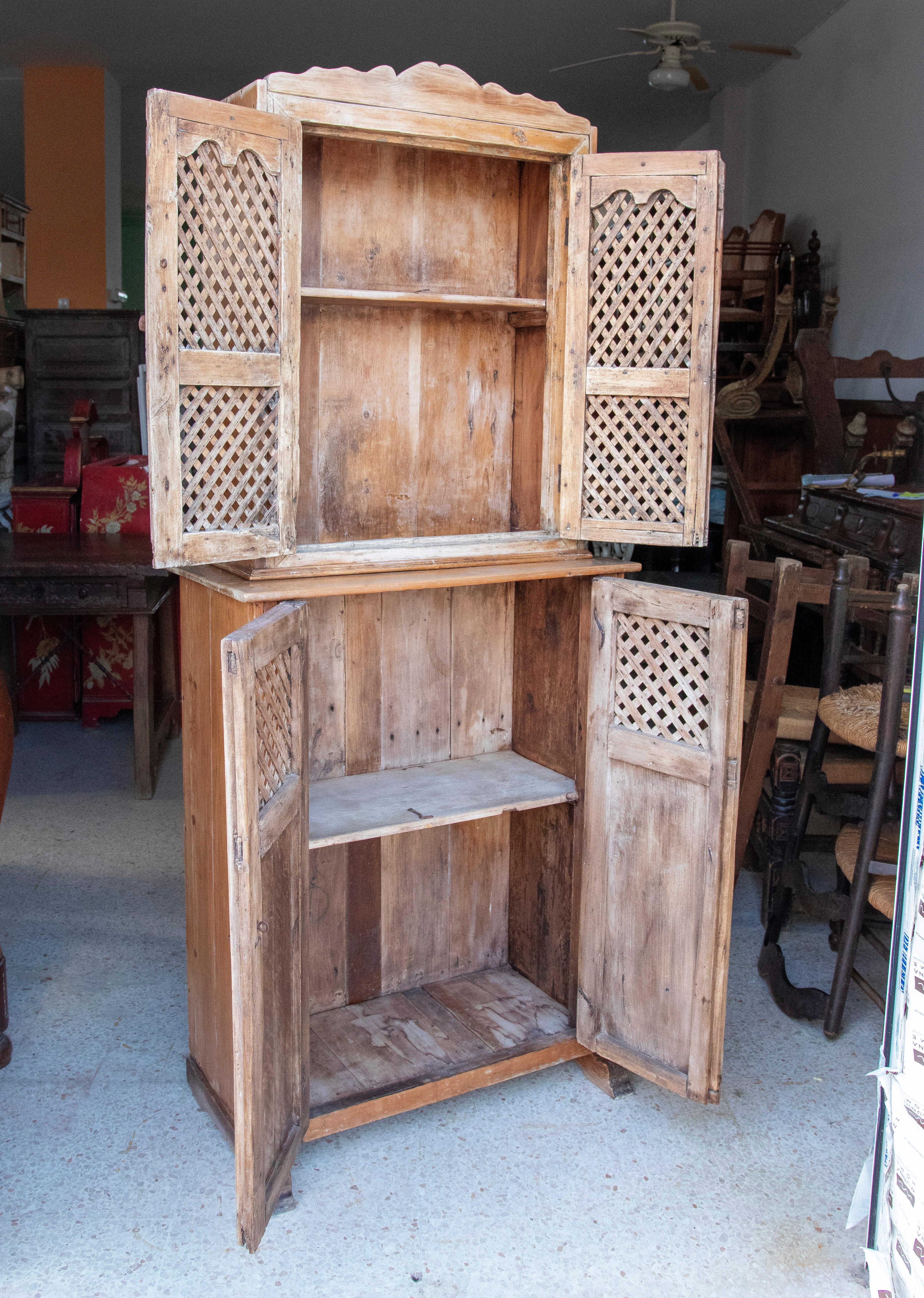 19th Century Spanish Kitchen Cupboard with Louvered Doors 1