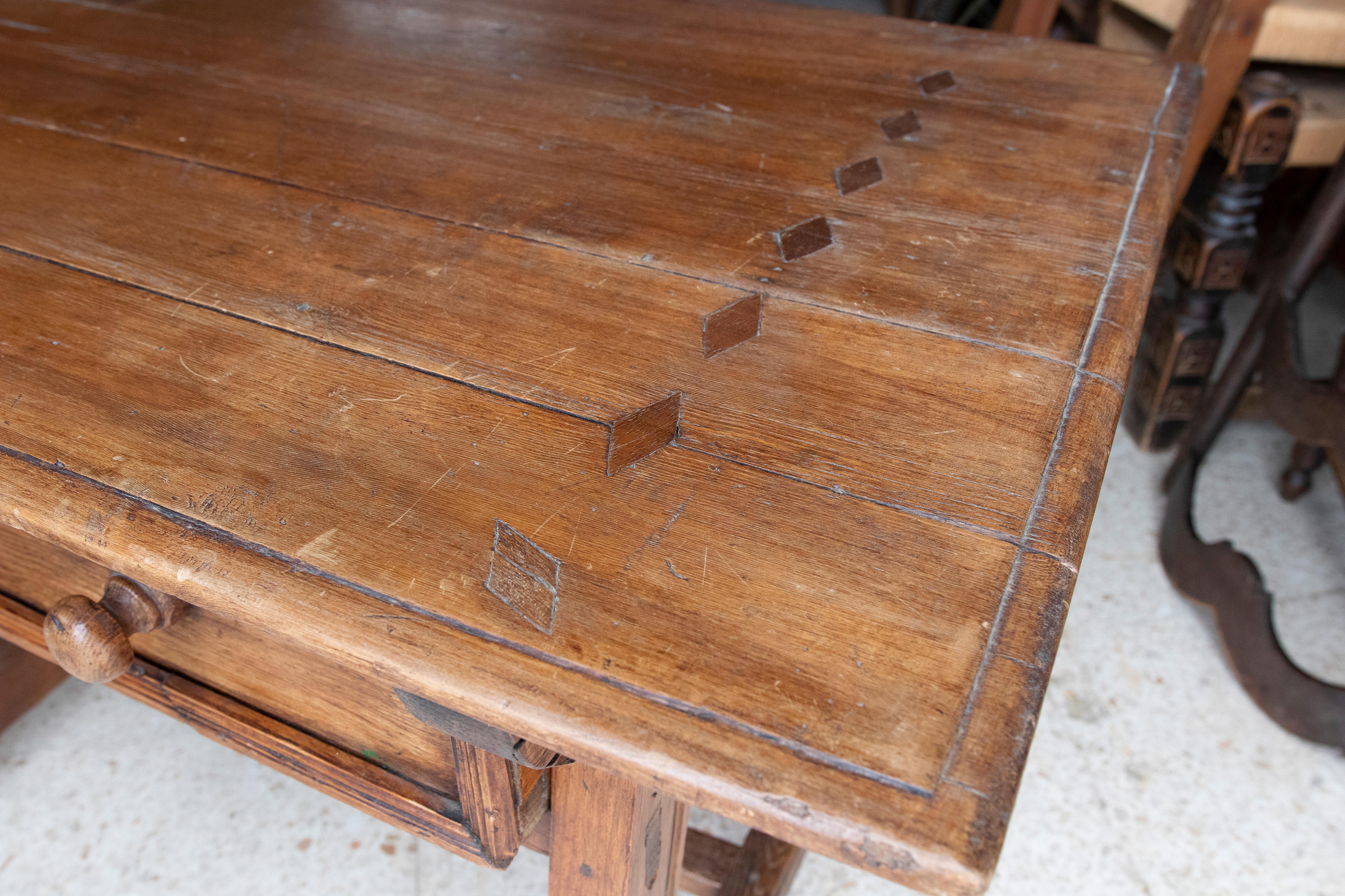 19th Century Spanish Kitchen Work Table with Drawer and Iron Decorations For Sale 5