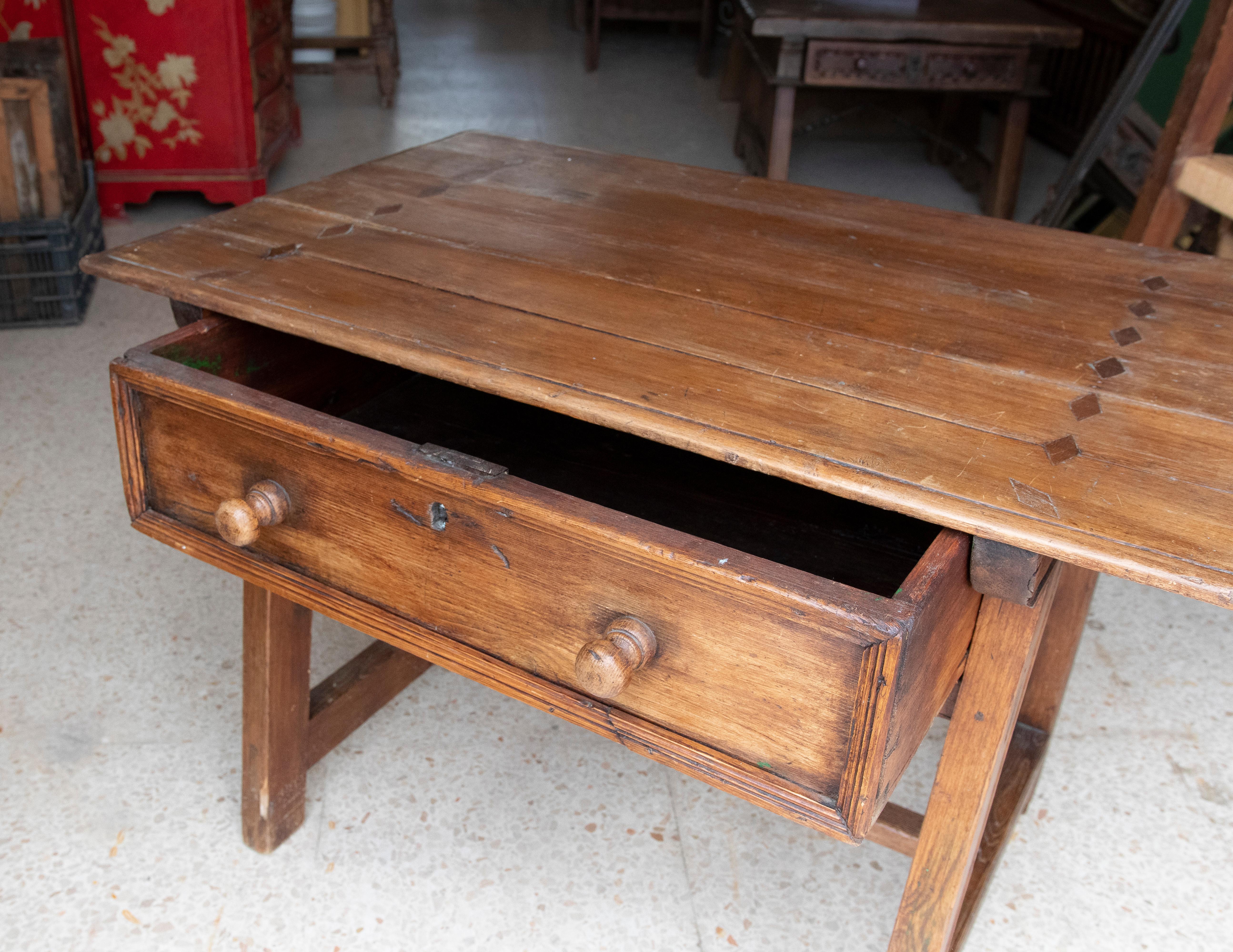 19th Century Spanish Kitchen Work Table with Drawer and Iron Decorations For Sale 7