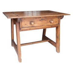 19th Century Spanish Kitchen Work Table with Drawer and Iron Decorations