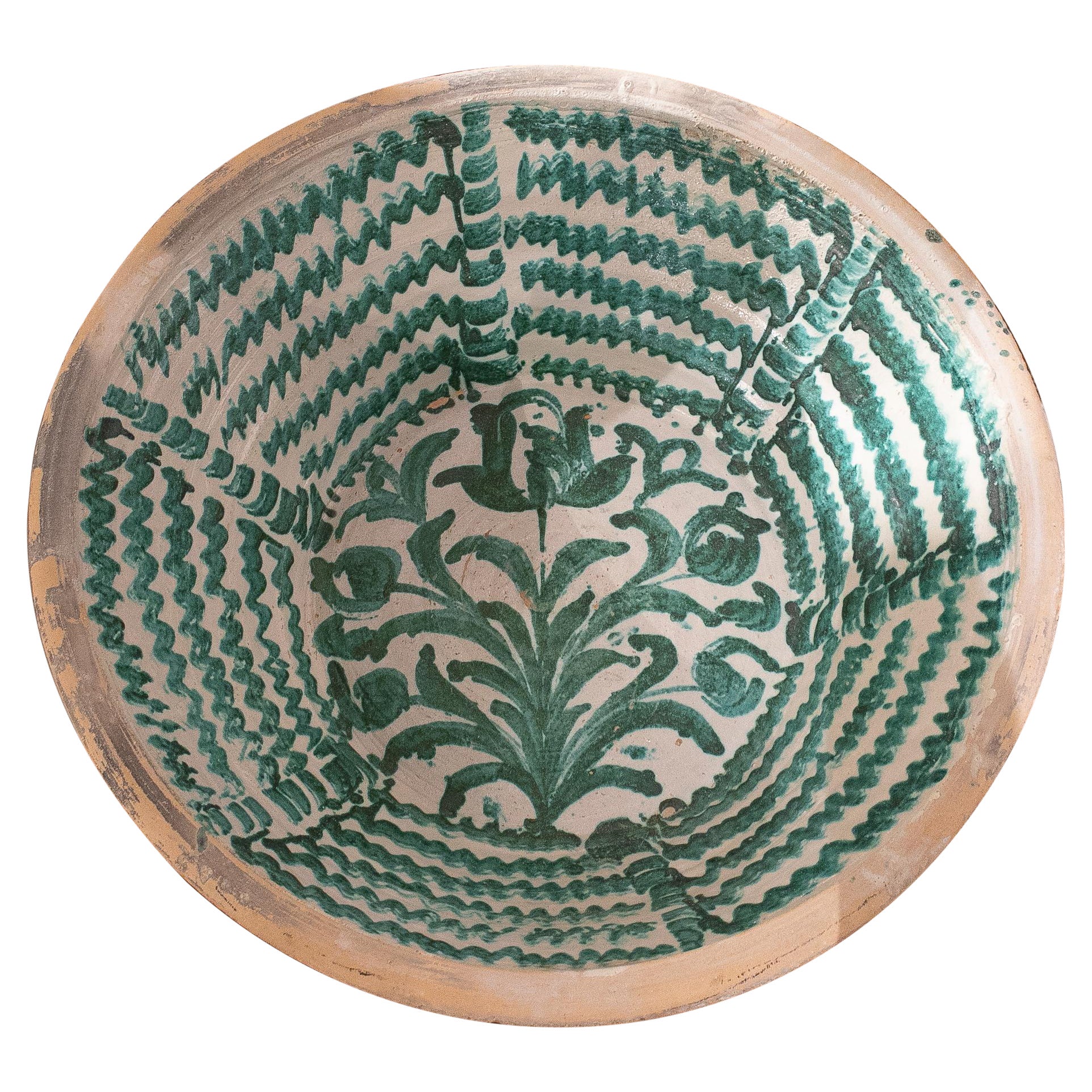 19th Century Spanish Large Granada Fajalauza "Lebrillo" Ceramic Bowl