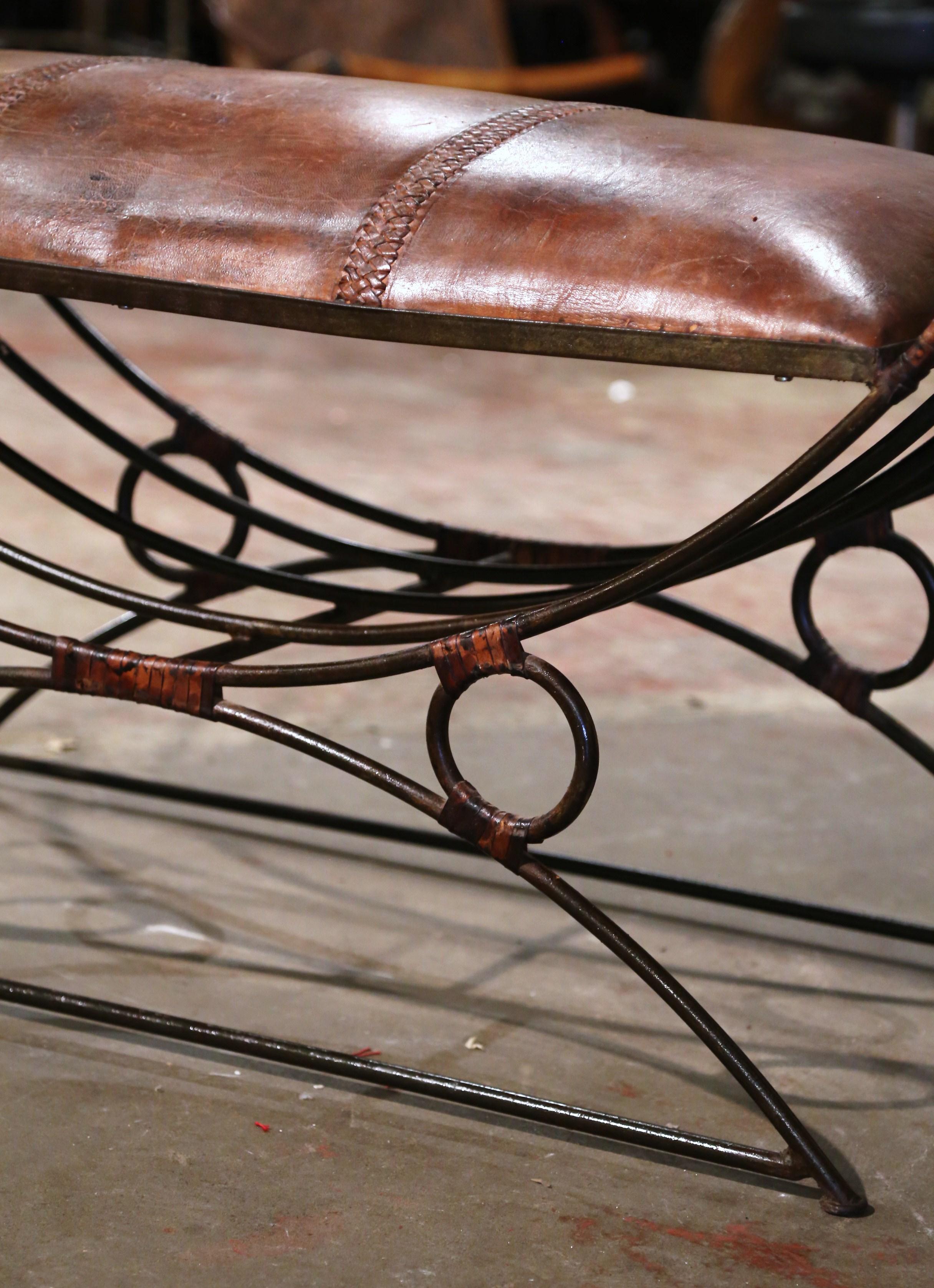 Forged 19th Century Spanish Leather and Wrought Iron 