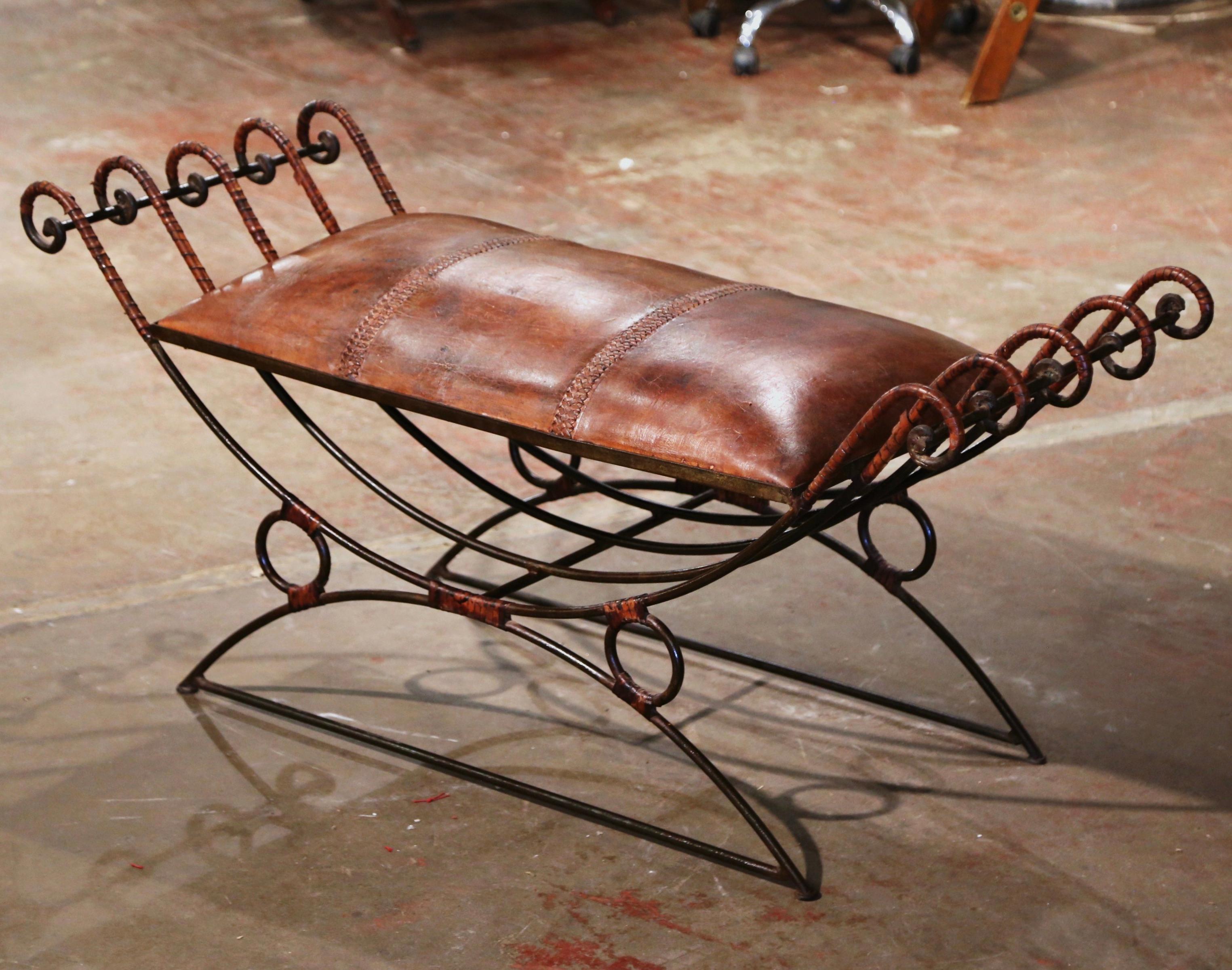 19th Century Spanish Leather and Wrought Iron 