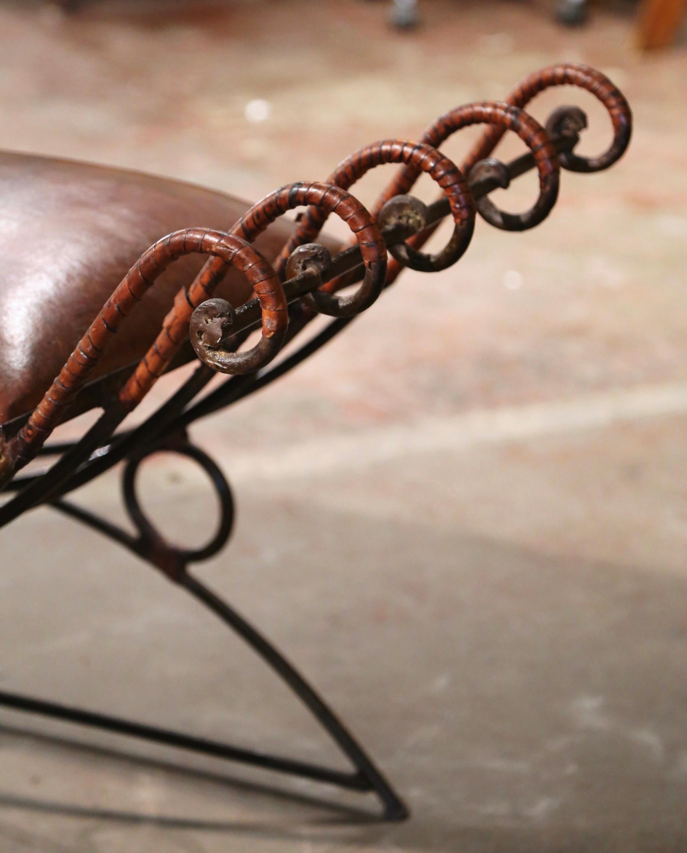 19th Century Spanish Leather and Wrought Iron 