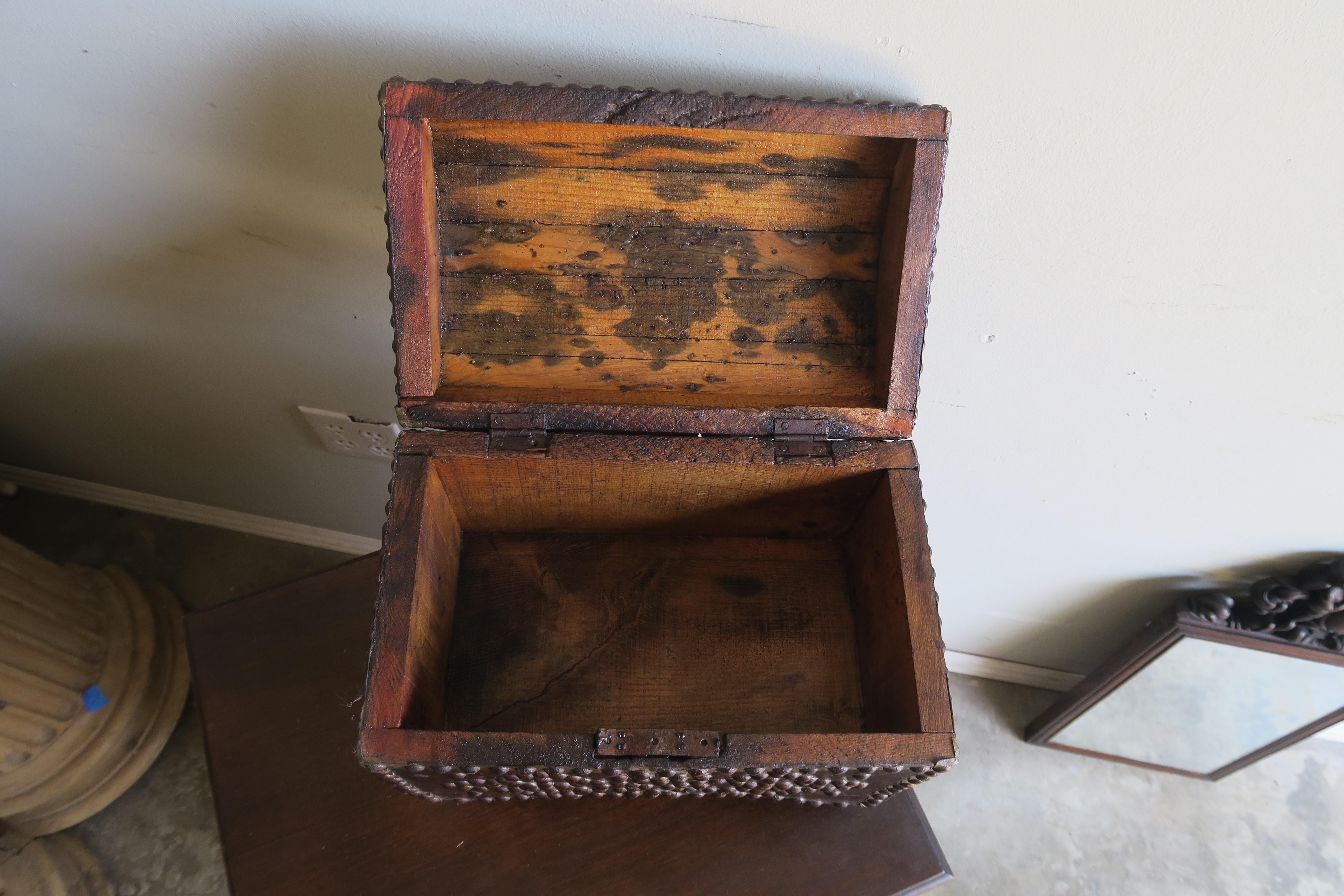 19th Century Spanish Leather Studded Box 6