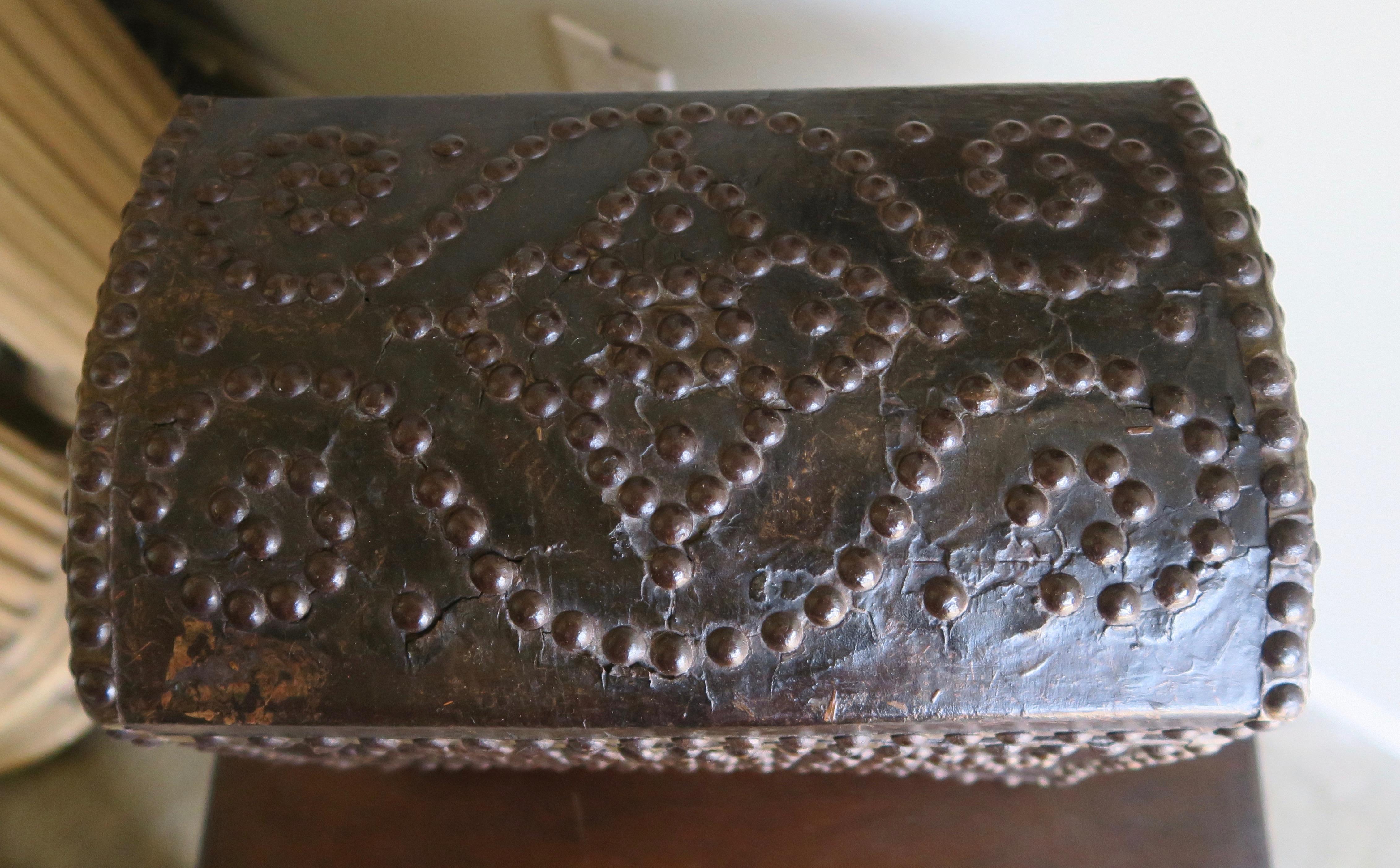 19th Century Spanish Leather Studded Box 3