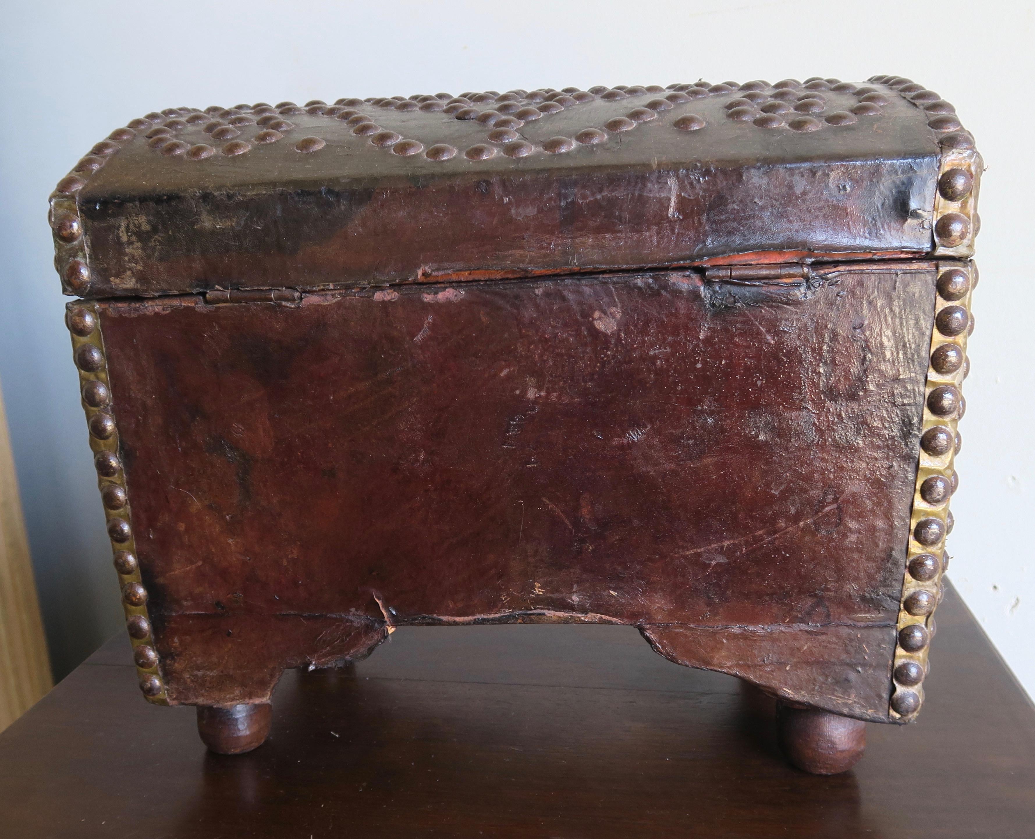 19th Century Spanish Leather Studded Box 4