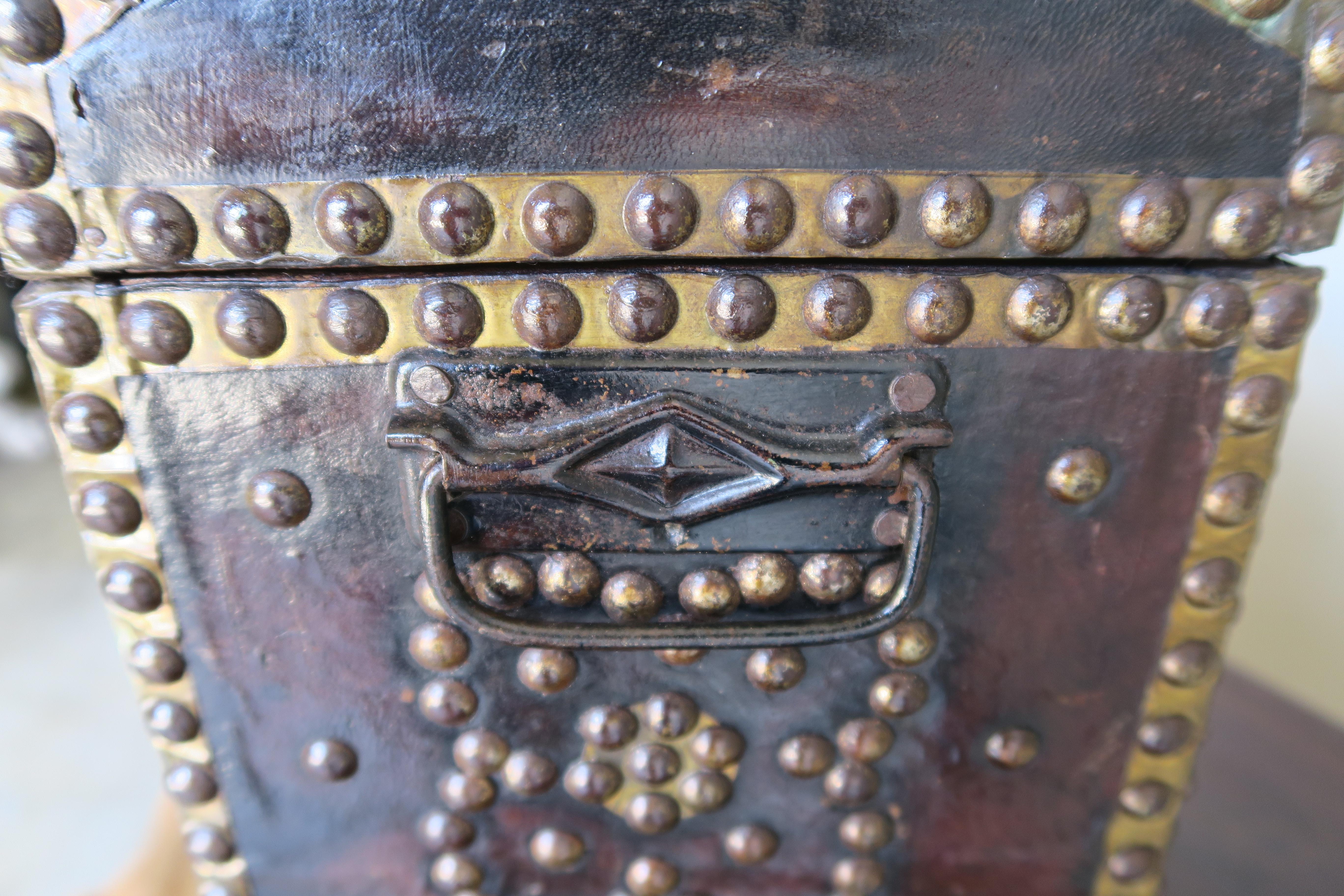 19th Century Spanish Leather Studded Box 5