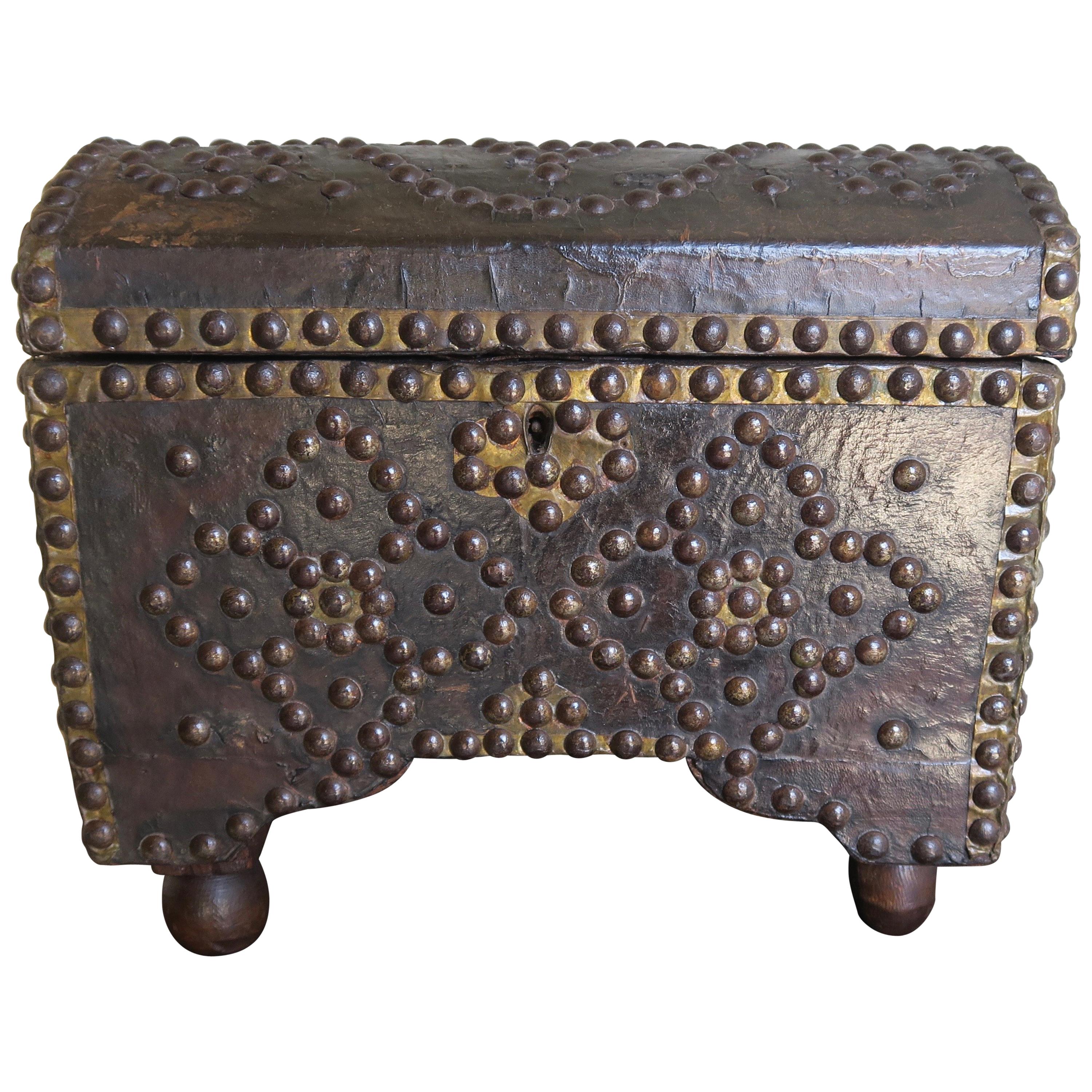 19th Century Spanish Leather Studded Box