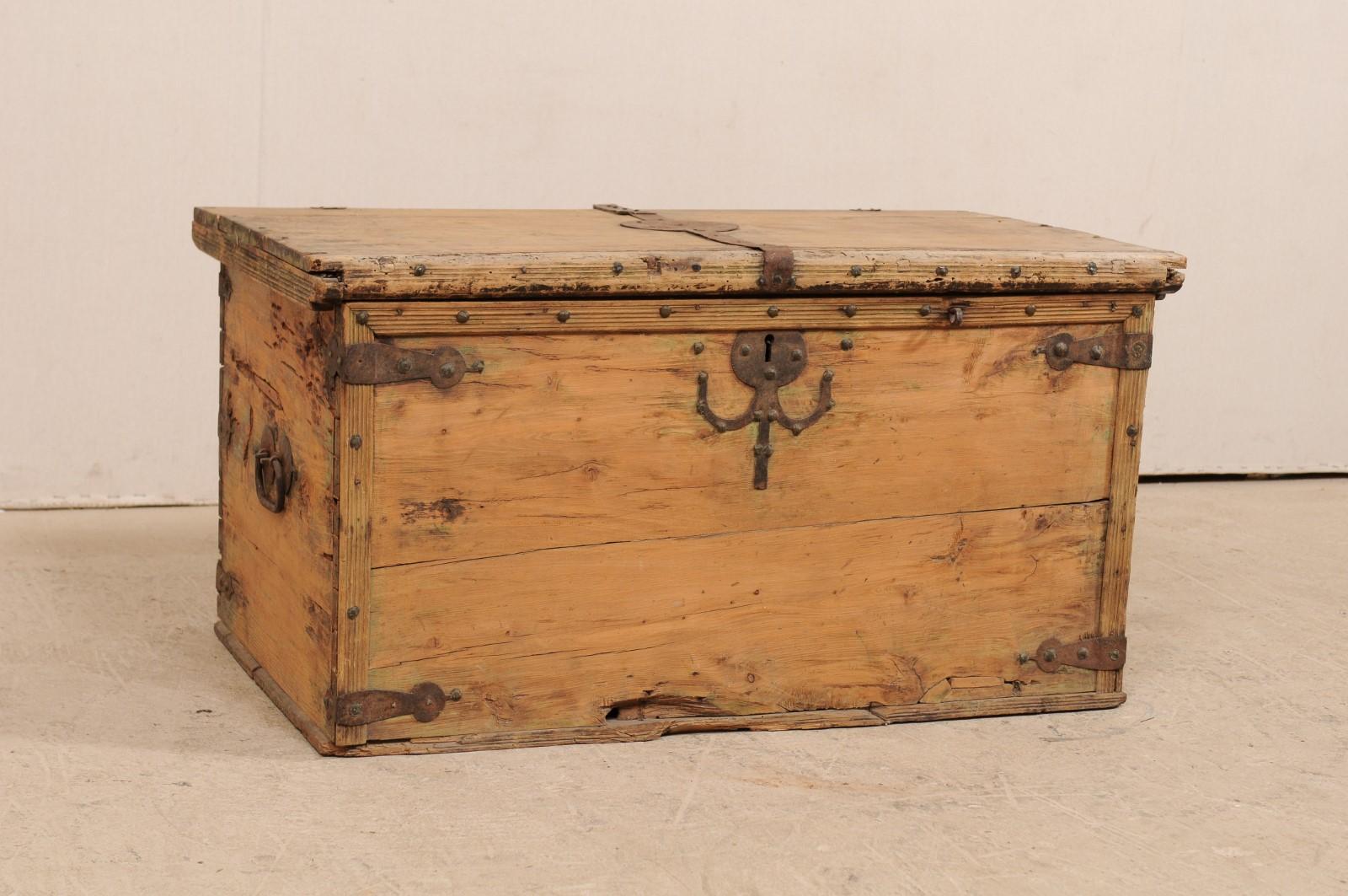 Rustic 19th Century Spanish Light Wood Coffer or Small Coffee Table