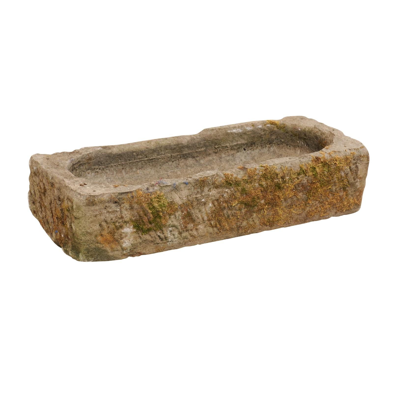 19th Century Spanish Limestone Hand-Carved Rectangular Garden Trough