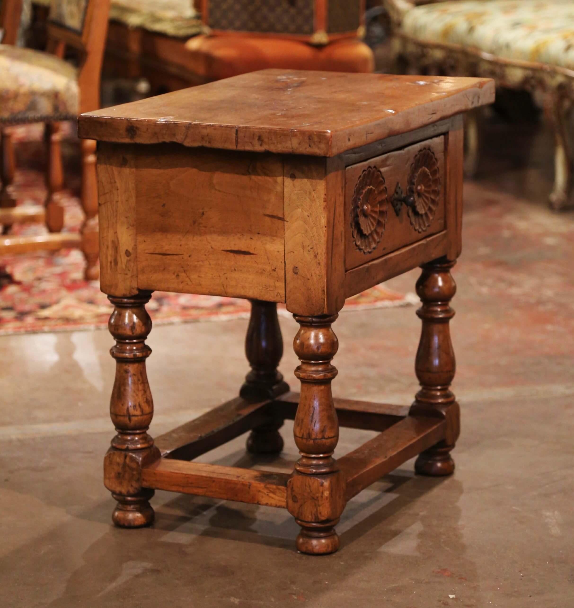 19th Century Spanish Louis XIII Carved Walnut Side Table on Turned Legs 6