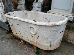 19th Century Spanish Marble Bath with Rings Restored Using Iron Grapples