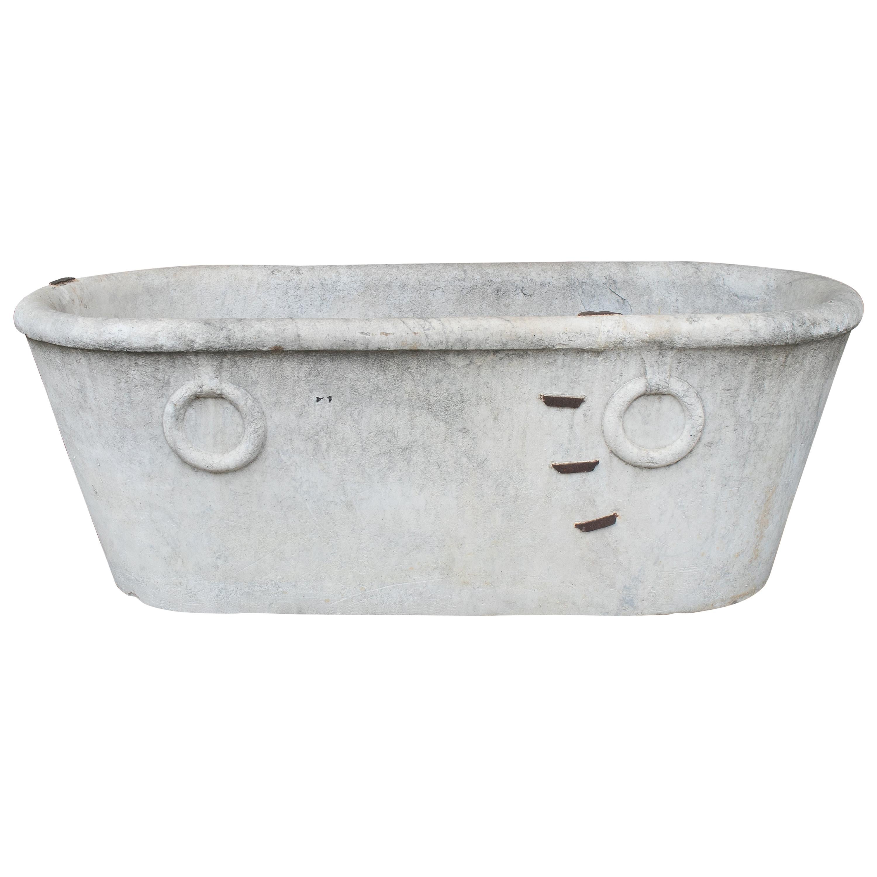 19th Century Spanish Marble Bath with Rings Restored Using Iron Grapples For Sale