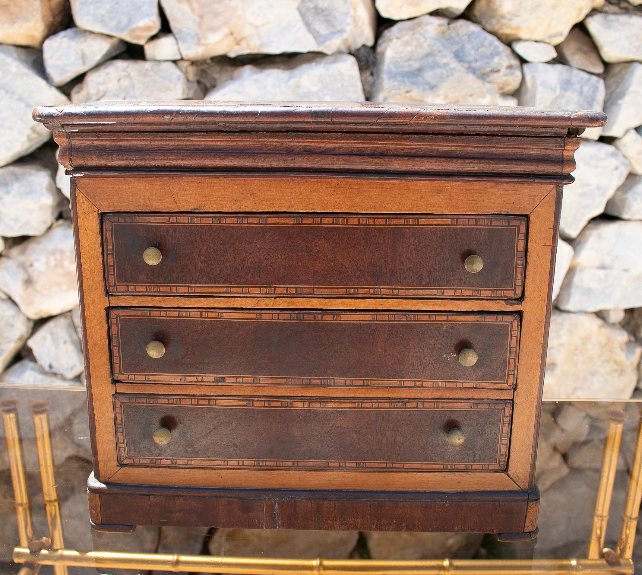 19th century Spanish miniature 3-drawer chest.