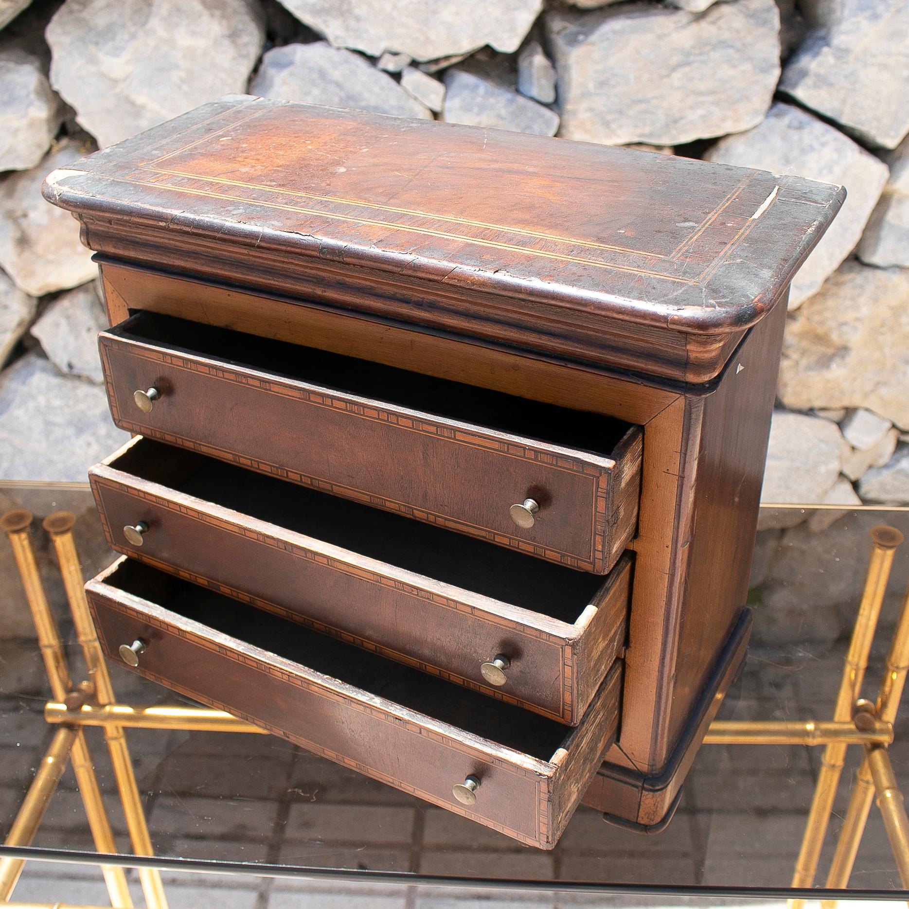 19th Century Spanish Miniature 3-Drawer Chest For Sale 1