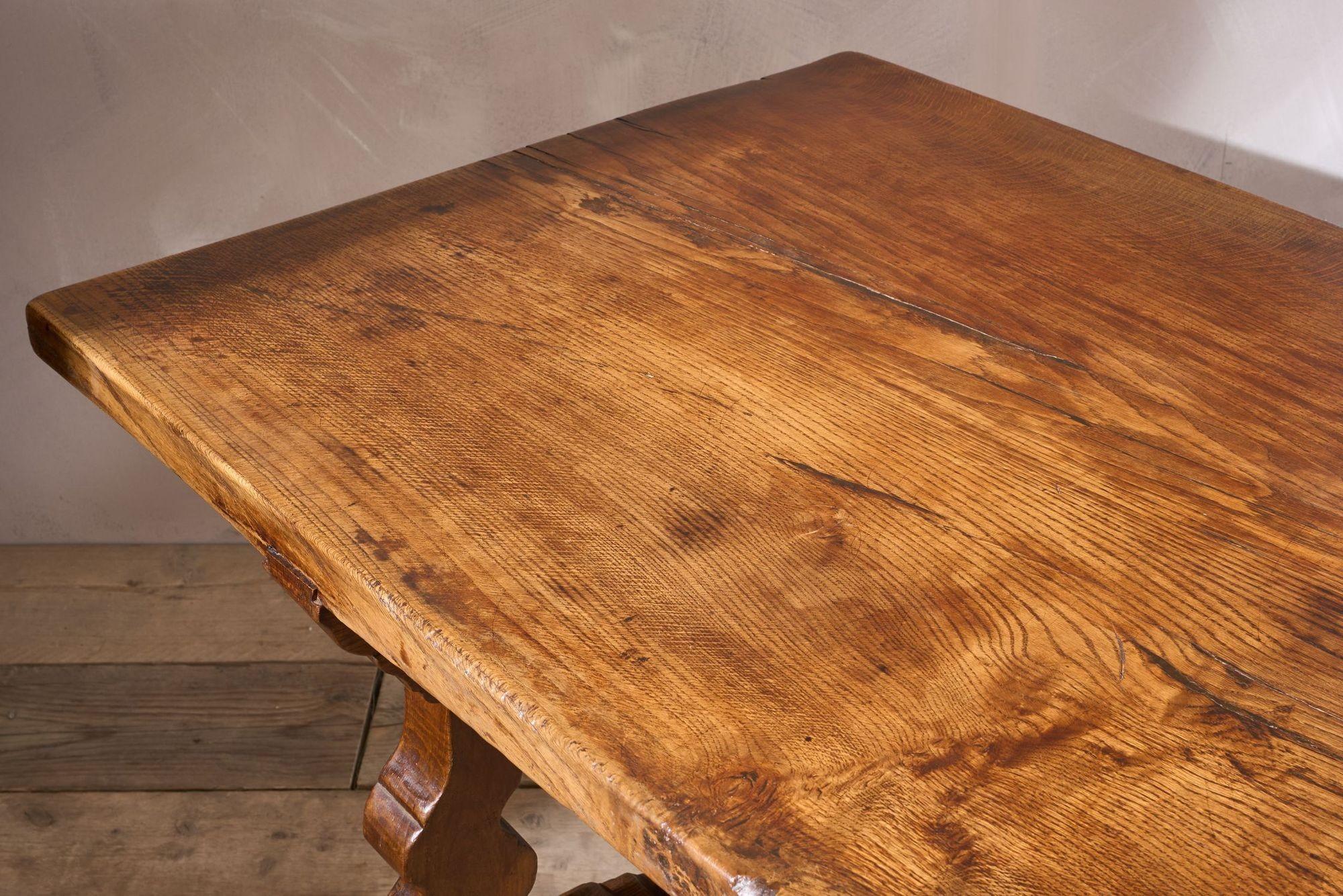 19th century Spanish oak dining table with single plank top 5