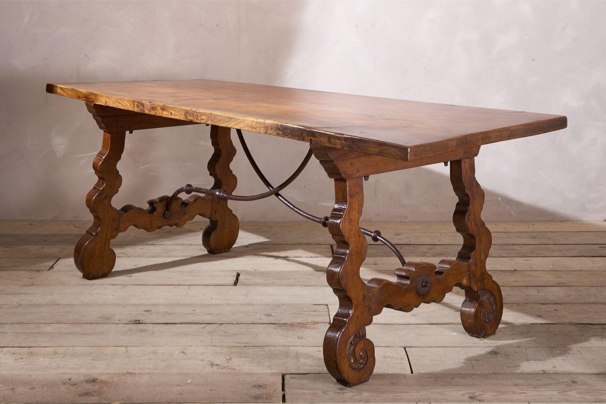 19th Century 19th century Spanish oak dining table with single plank top