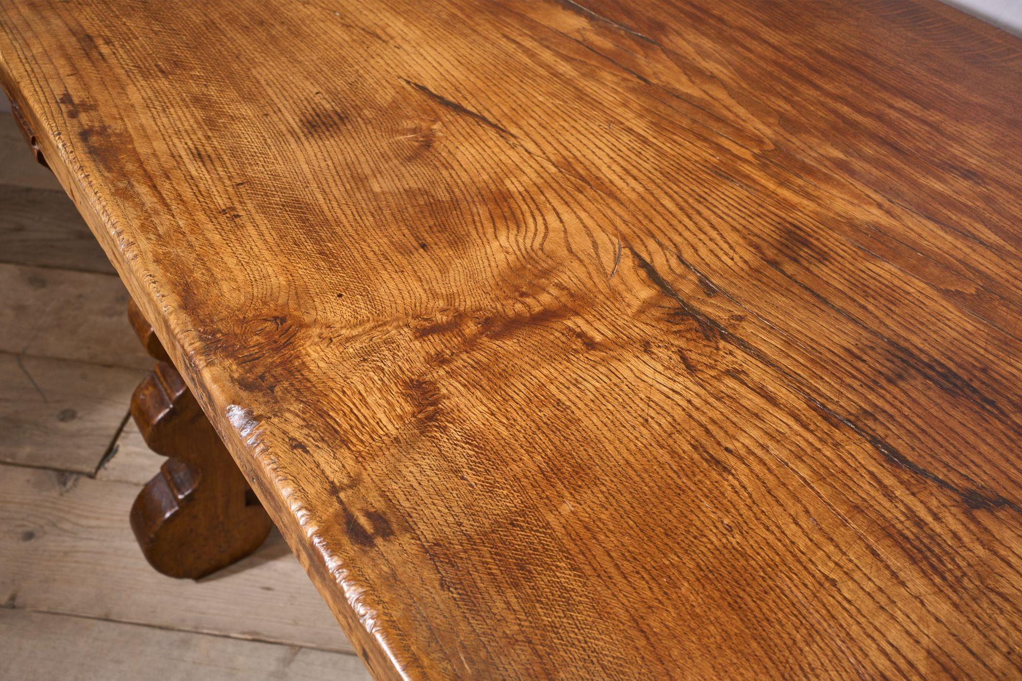 19th century Spanish oak dining table with single plank top 2