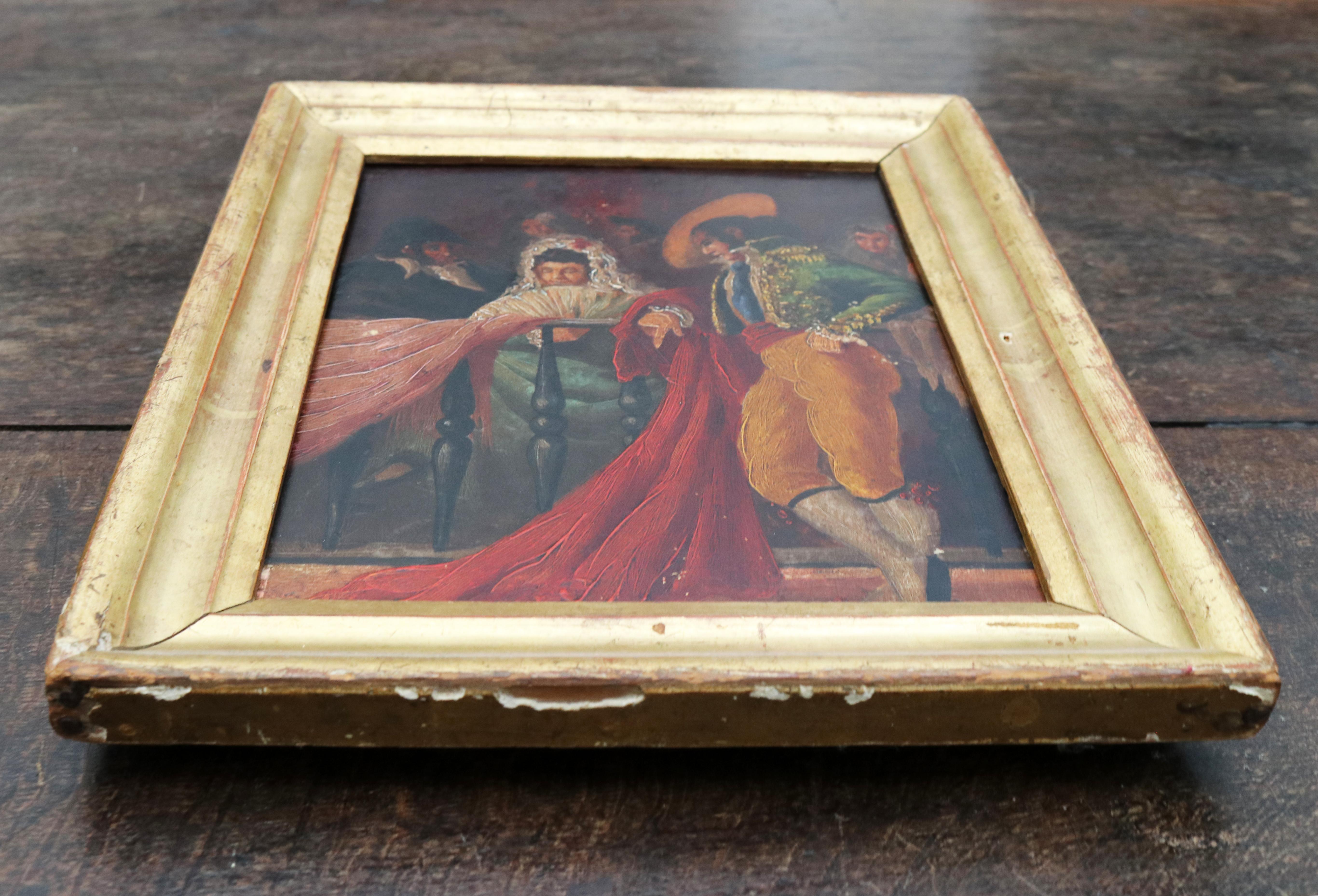 Peinture espagnole du 19ème siècle à l'huile sur bois de style chasseur de taureaux en vente 1