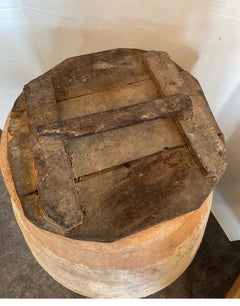 19th Century Spanish Olive Jar with White Patina and Wooden Top