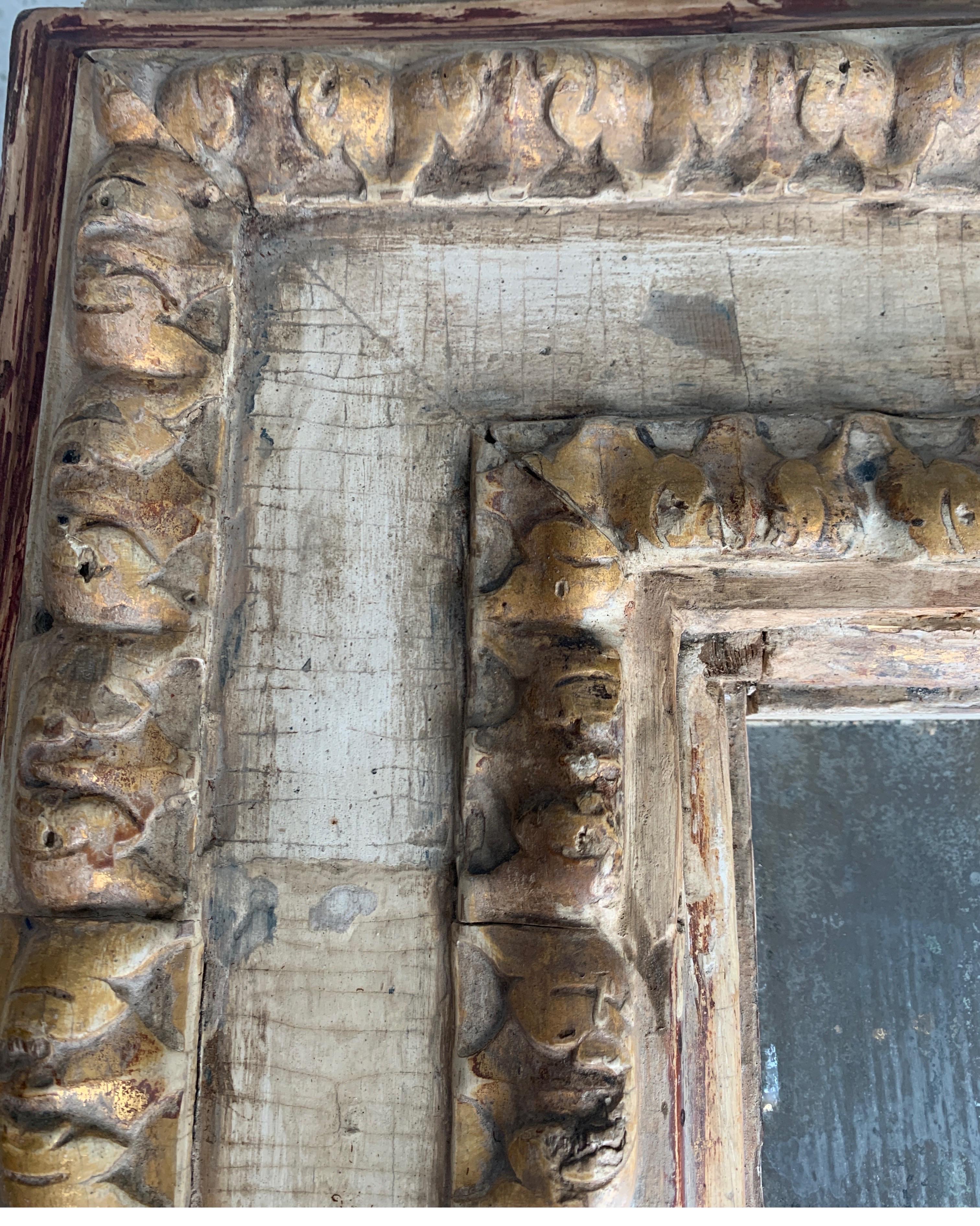 19th Century Spanish Original Painted Gilt Frame with Later Distressed Mirror 4